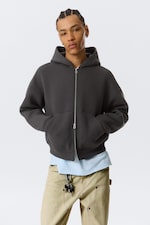 Dunkelgrau - Bestickt - Graphischer Zip-Hoodie Simon aus Scuba-Stoff - 0