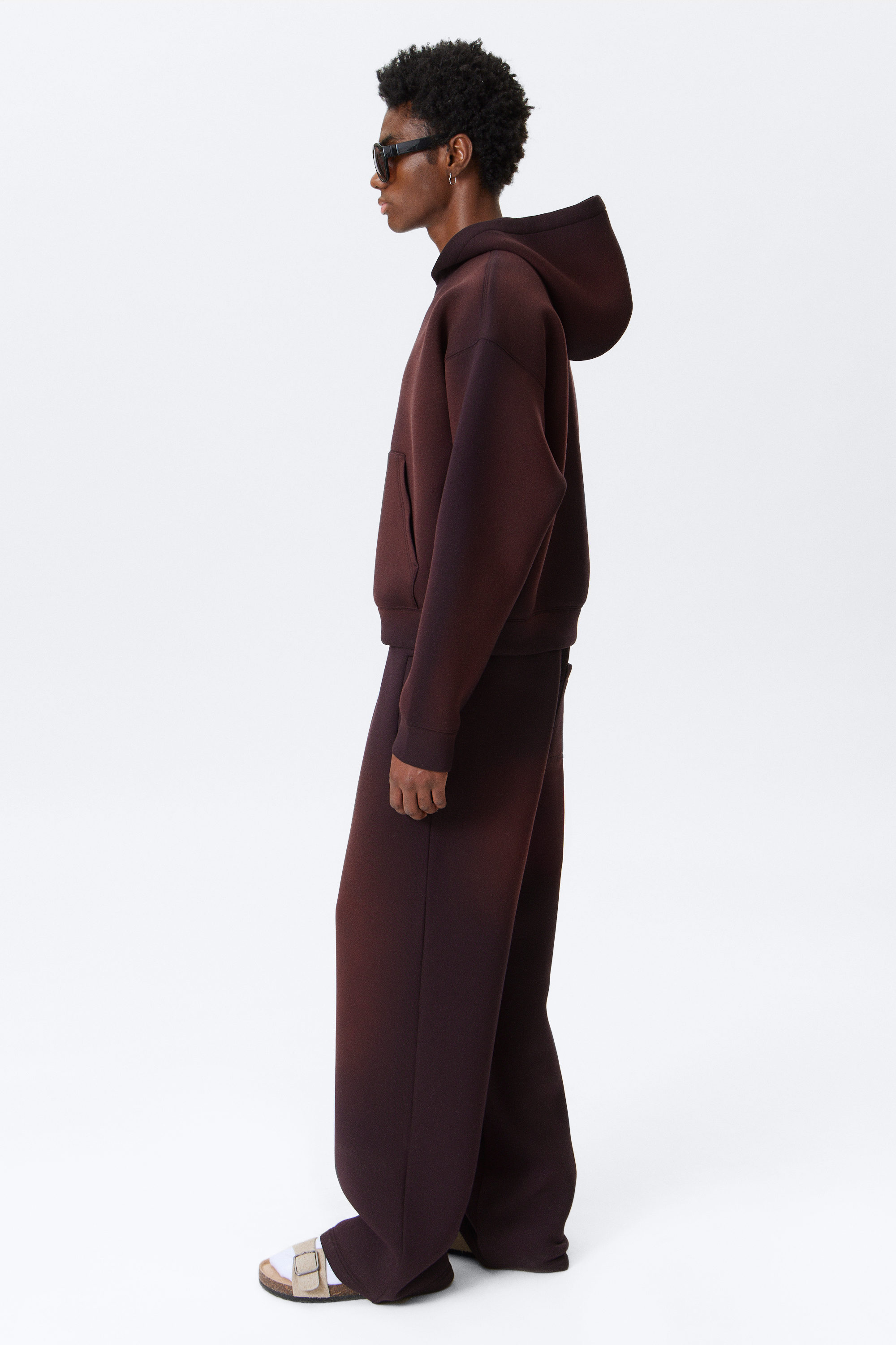Paarsrood met wassing - Simon hoodie van scubastof met rits en wassing - 3