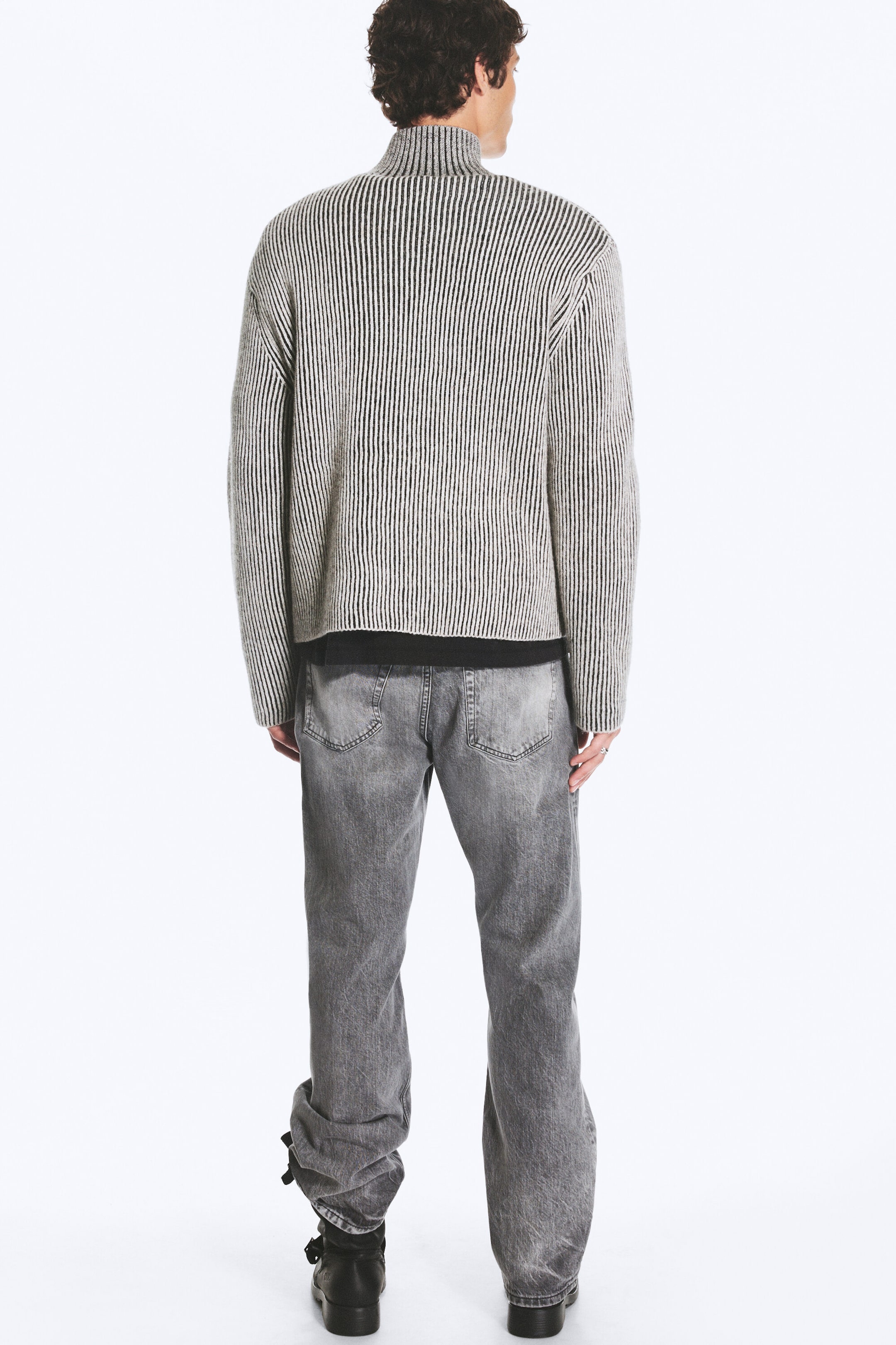 White/Black - Relaxed wool-blend cardigan - 3