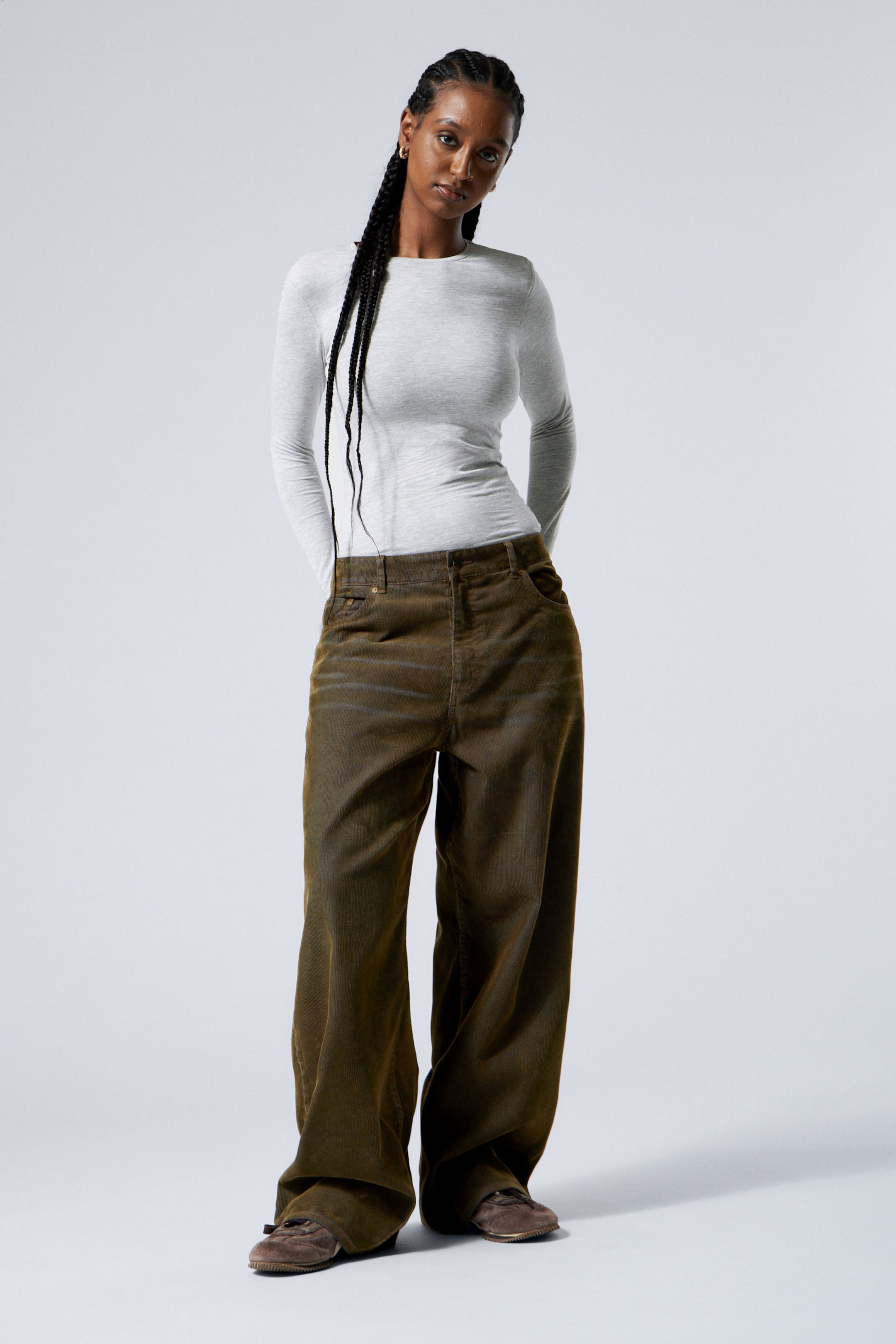 Two-toned Dark Mole - Astro Loose Baggy 2-Tone Corduroy Trousers - 2