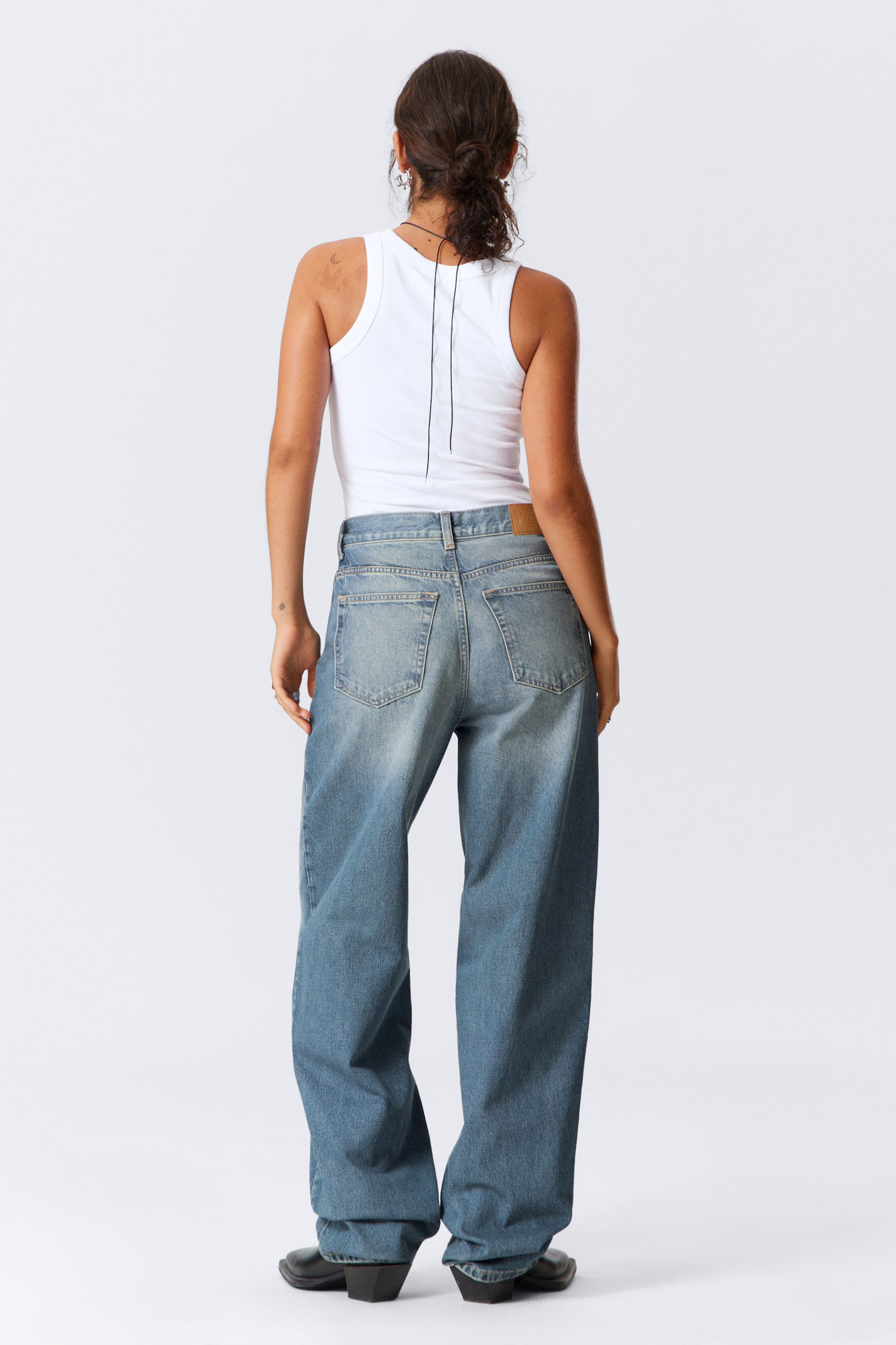 Jackpot Blue - Medium Blue - Rail Mid Rise Loose Wide Leg Jeans - 3