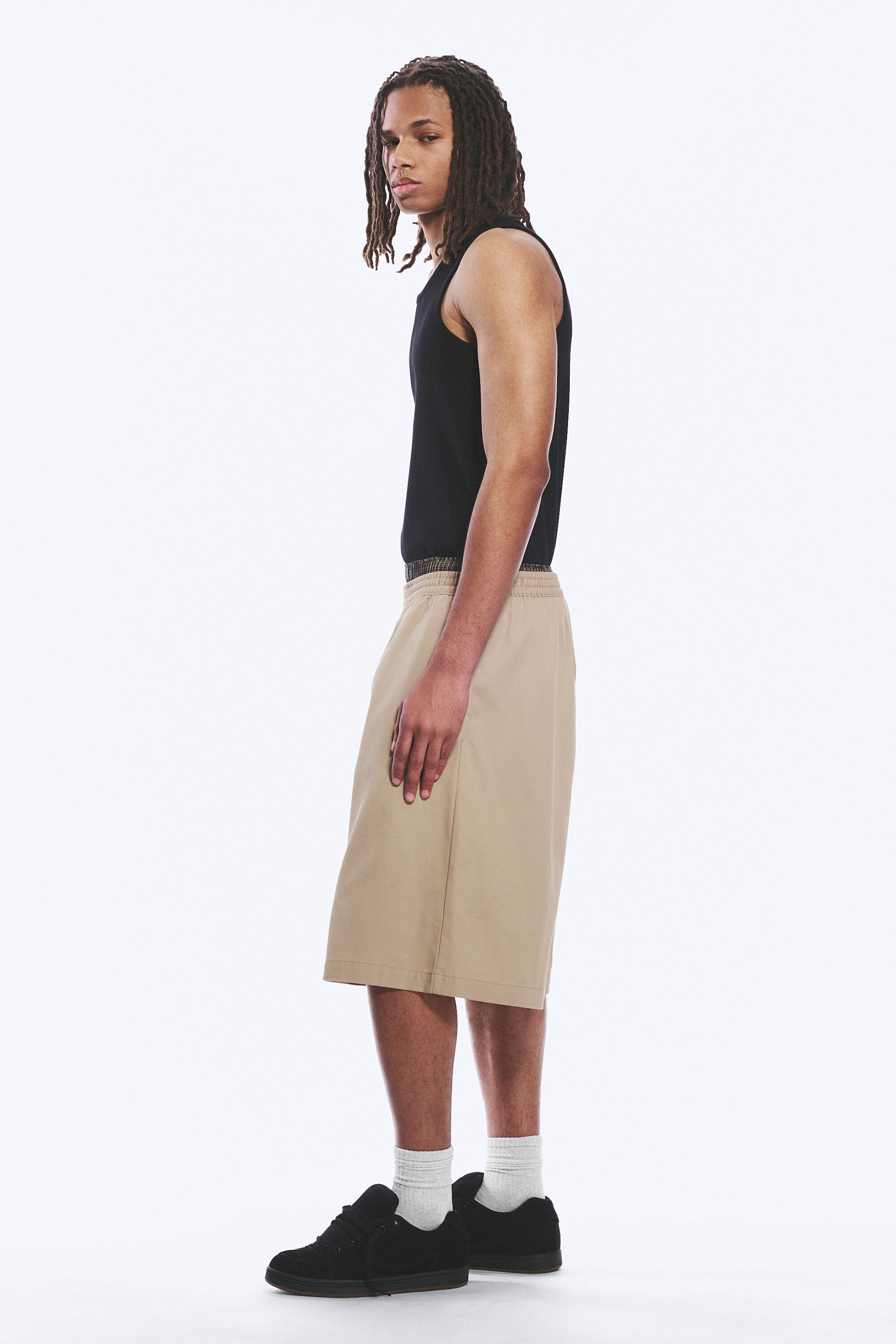 Beige - Loose Fit Chino Shorts - 2