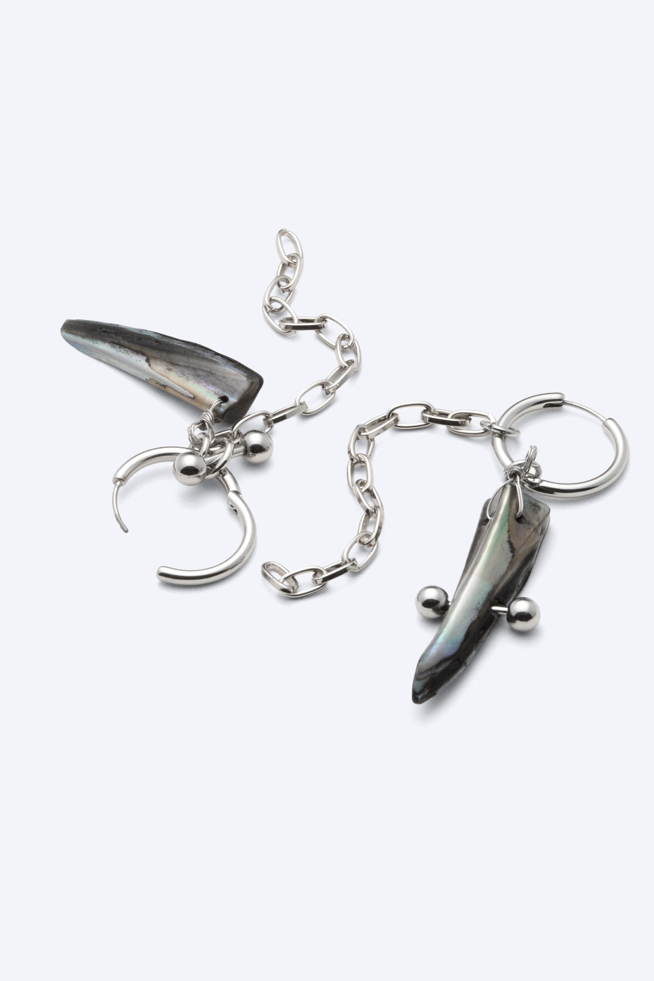 Black/Silver/Pearl - Shell Pendant Earrings - 1