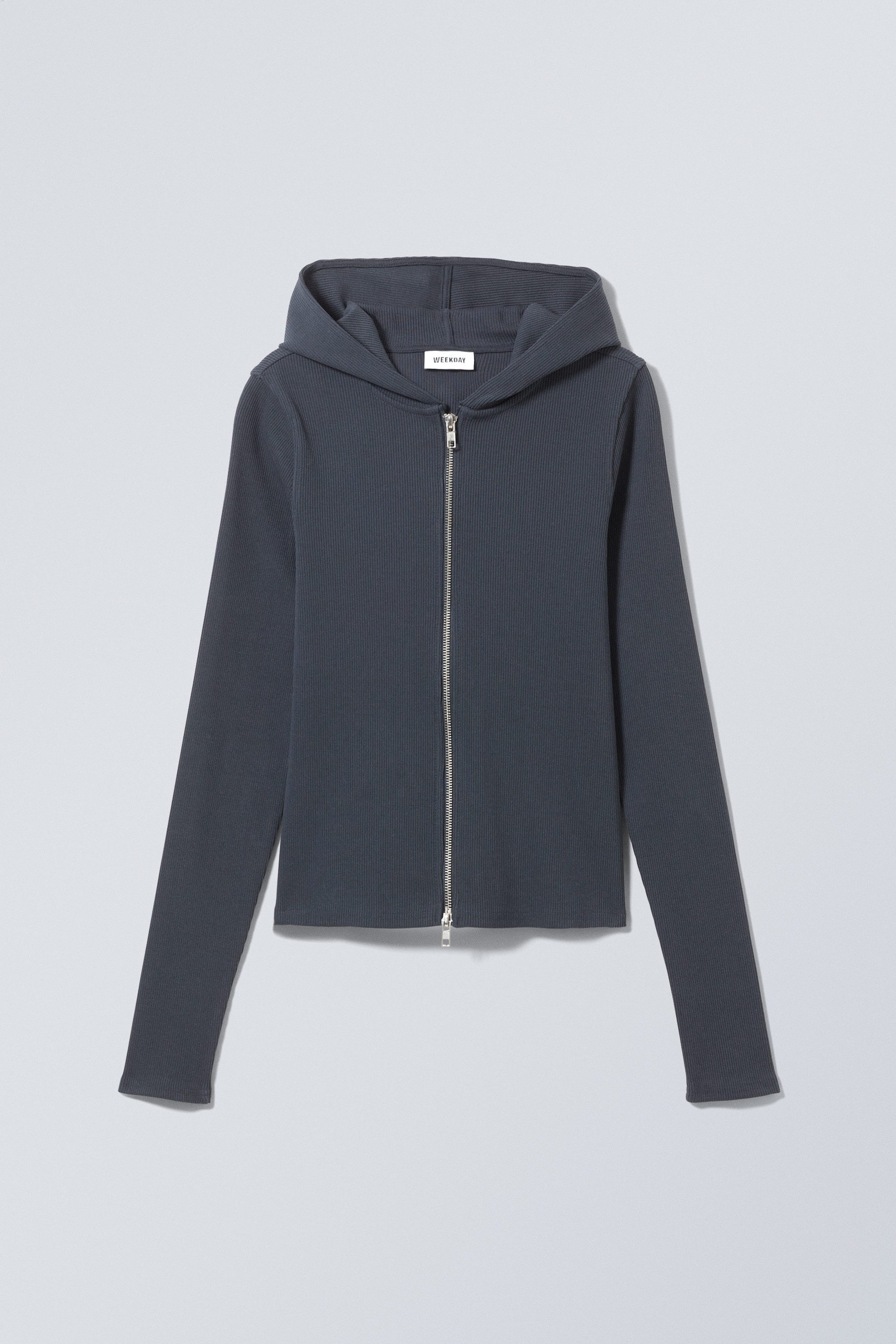 Dunkelblau - Enger Kapuzenpullover mit Reißverschluss - 0