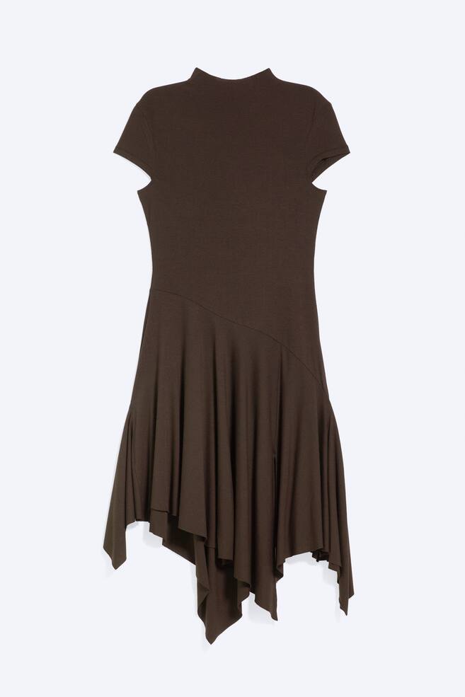 Asymmetrisches Midikleid mit Stehkragen - Dunkelbraun - 1