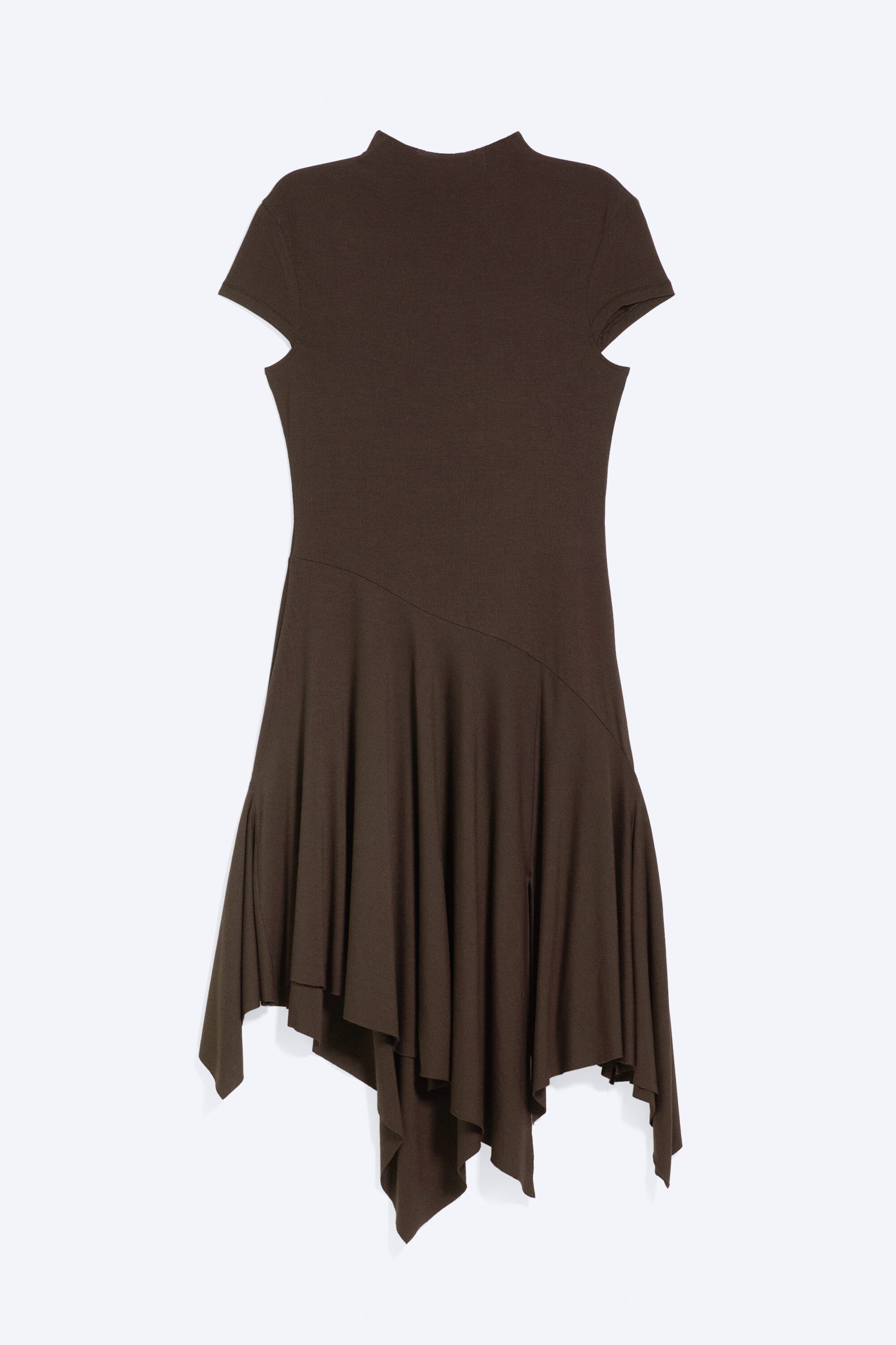 Dunkelbraun - Asymmetrisches Midikleid mit Stehkragen - 4