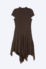 Dunkelbraun - Asymmetrisches Midikleid mit Stehkragen - 4