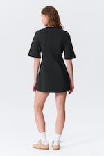 Svart - Short-Sleeved Cotton Mini Dress - 3