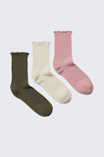 Khaki/Off-white/Staubrosa - 3er-Pack Rüschensocken - 0
