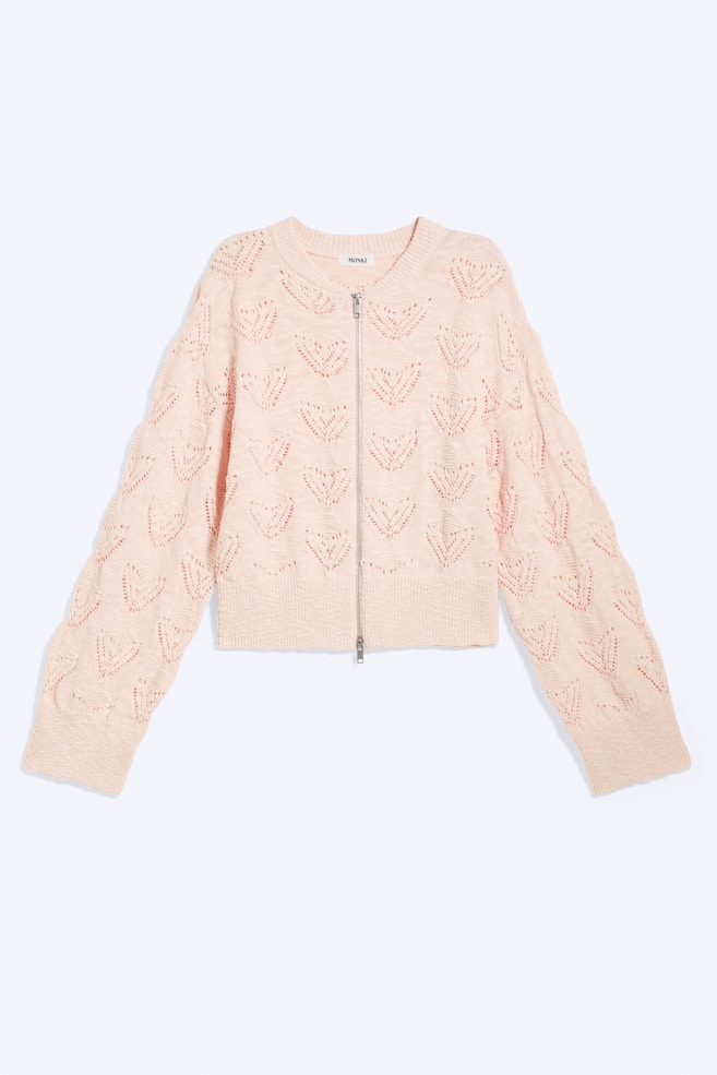 Cardigan in maglia con cerniera - Pesca polvere chiaro/Marrone scuro - 1