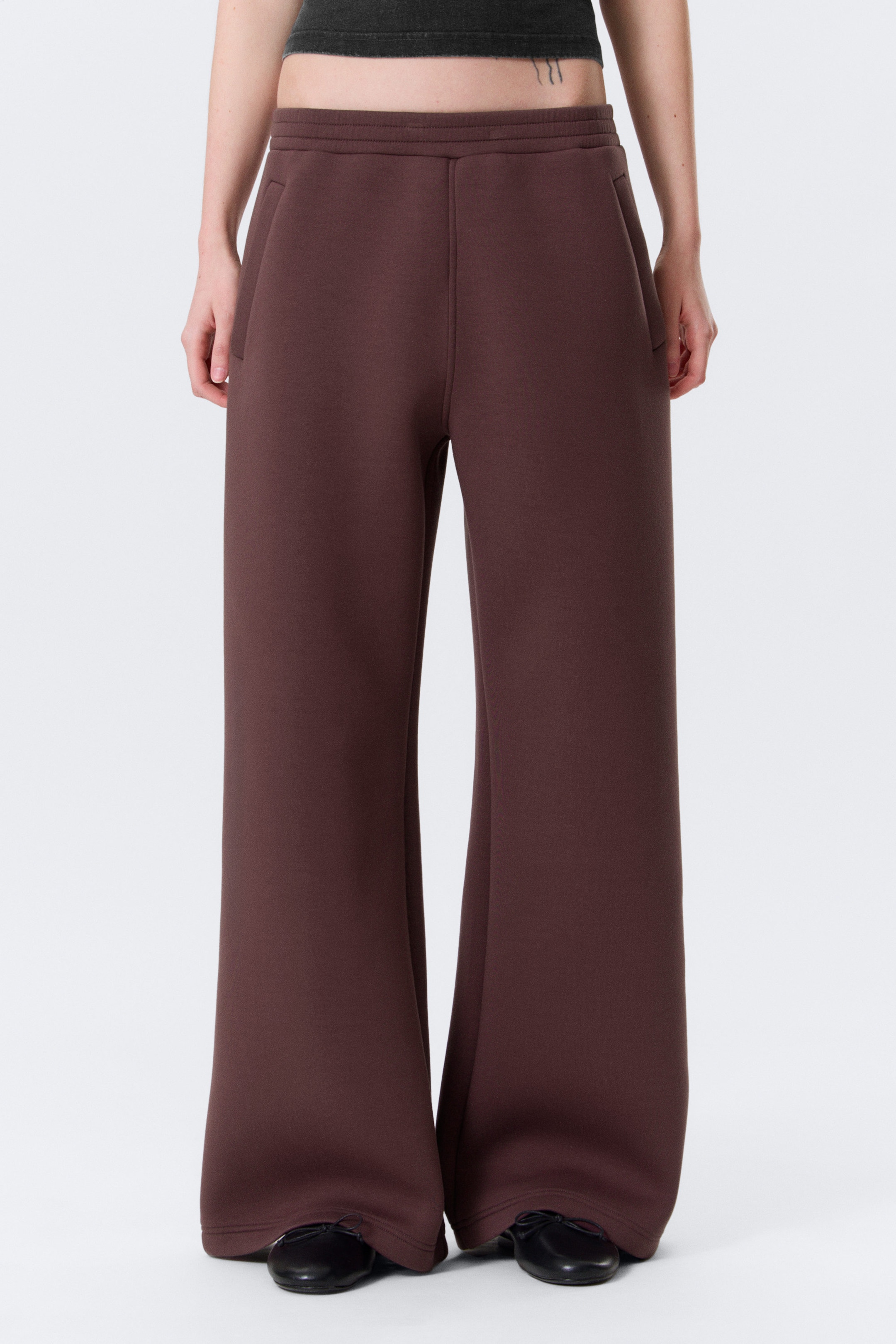 Burgundy - Relaxed Barrel Leg Scuba Sweatpants - 2