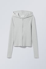 Taupe - Enger Kapuzenpullover mit Reißverschluss - 0