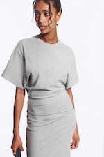 Light Dusty Grey Melange - Gathered Short-Sleeved Maxi Dress - 1