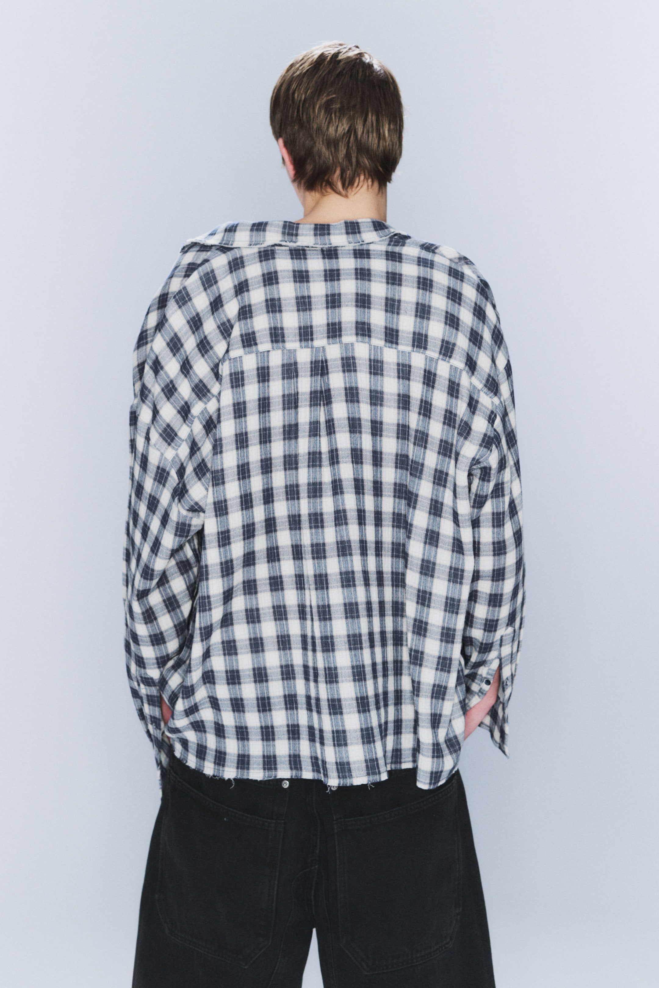 Checked Dark Blue - CM x LB Checked Long-Sleeved Unisex Shirt - 3