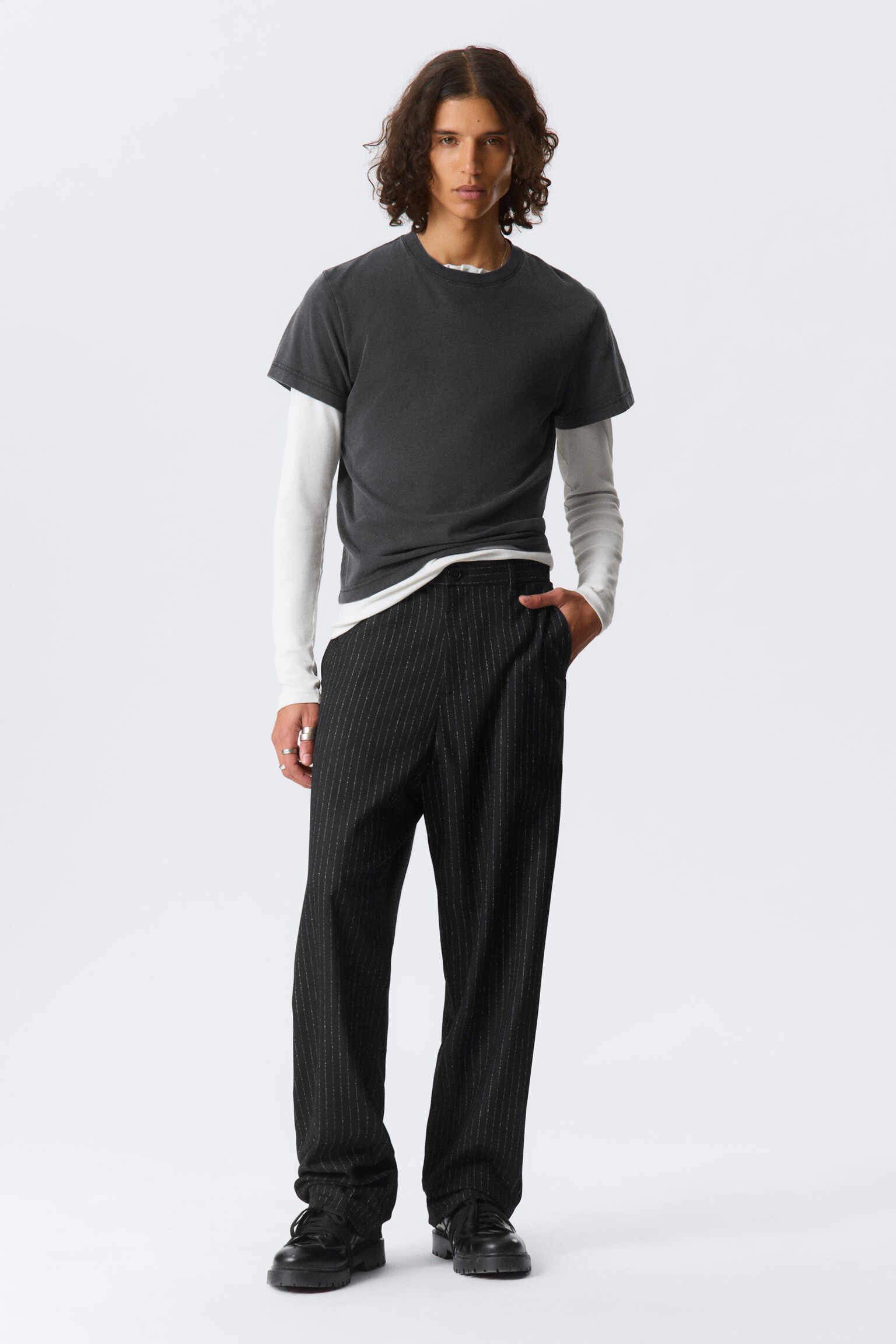 Relaxed Suit Trousers - Black Pinstripe/Black