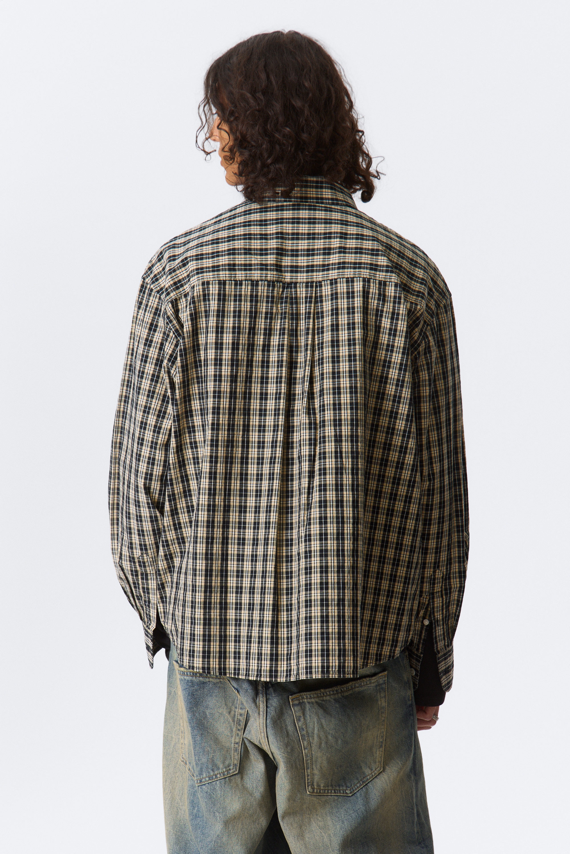 Checked Beige - Oversized Checked Shirt - 3
