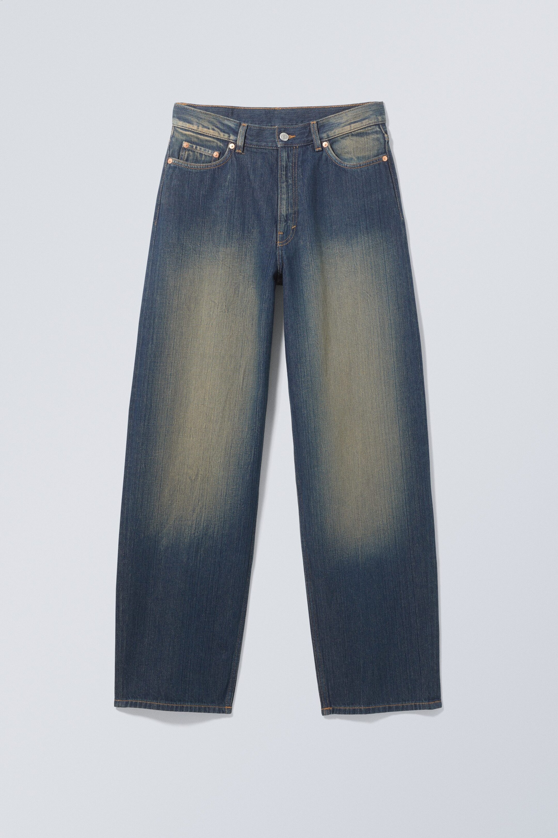 Traditionelles Blau - Rail Mid Waist Loose Wide Jeans - 0