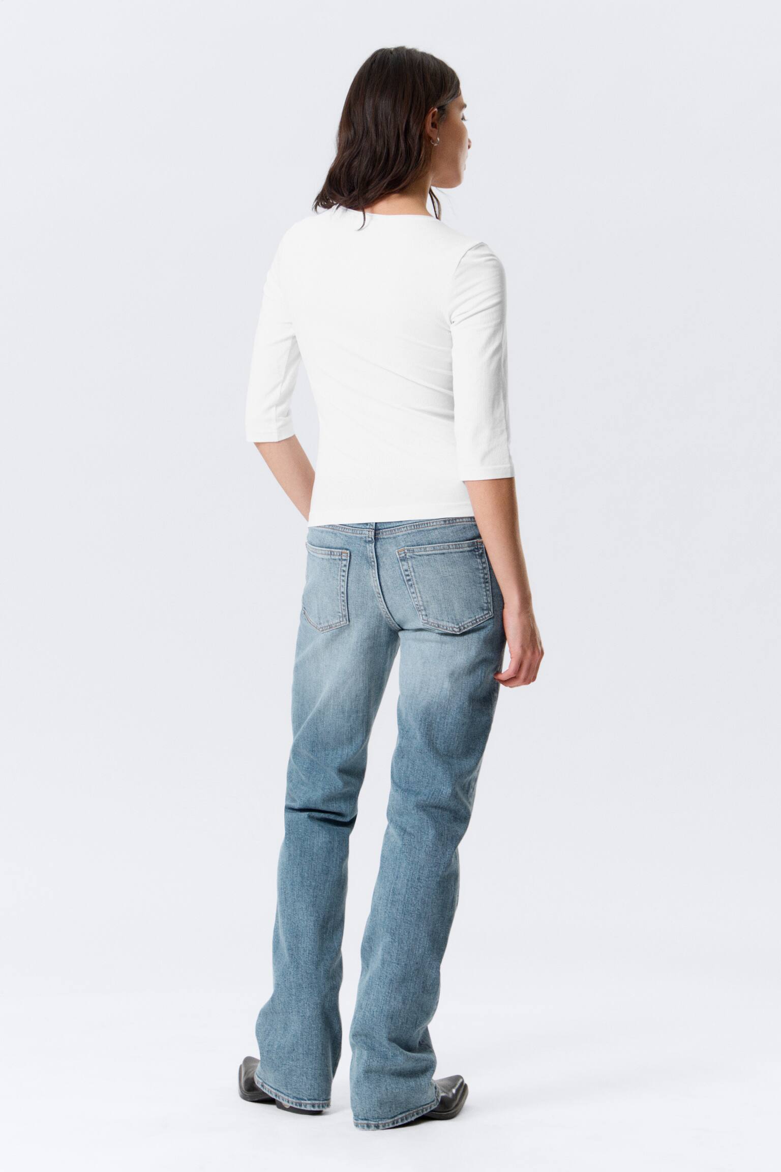 Fitted Three-Quarter Sleeve Top - Vit/Svart/Ljusblå - 5