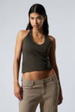 Dark Grey - Slim Halter Eyelet Top - 0