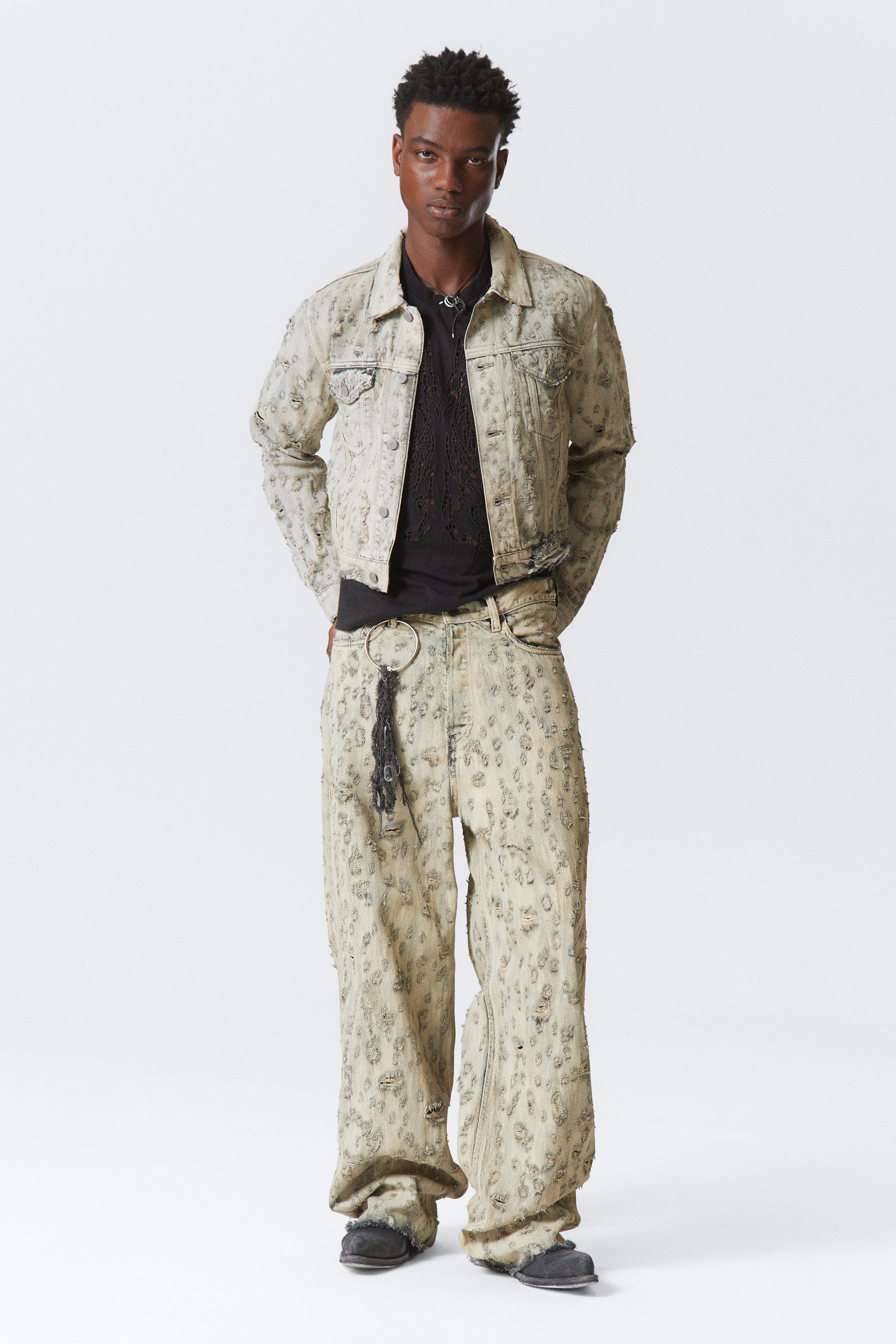 #5B5C5F - Astro Loose Baggy Leg Distressed Jeans - 2