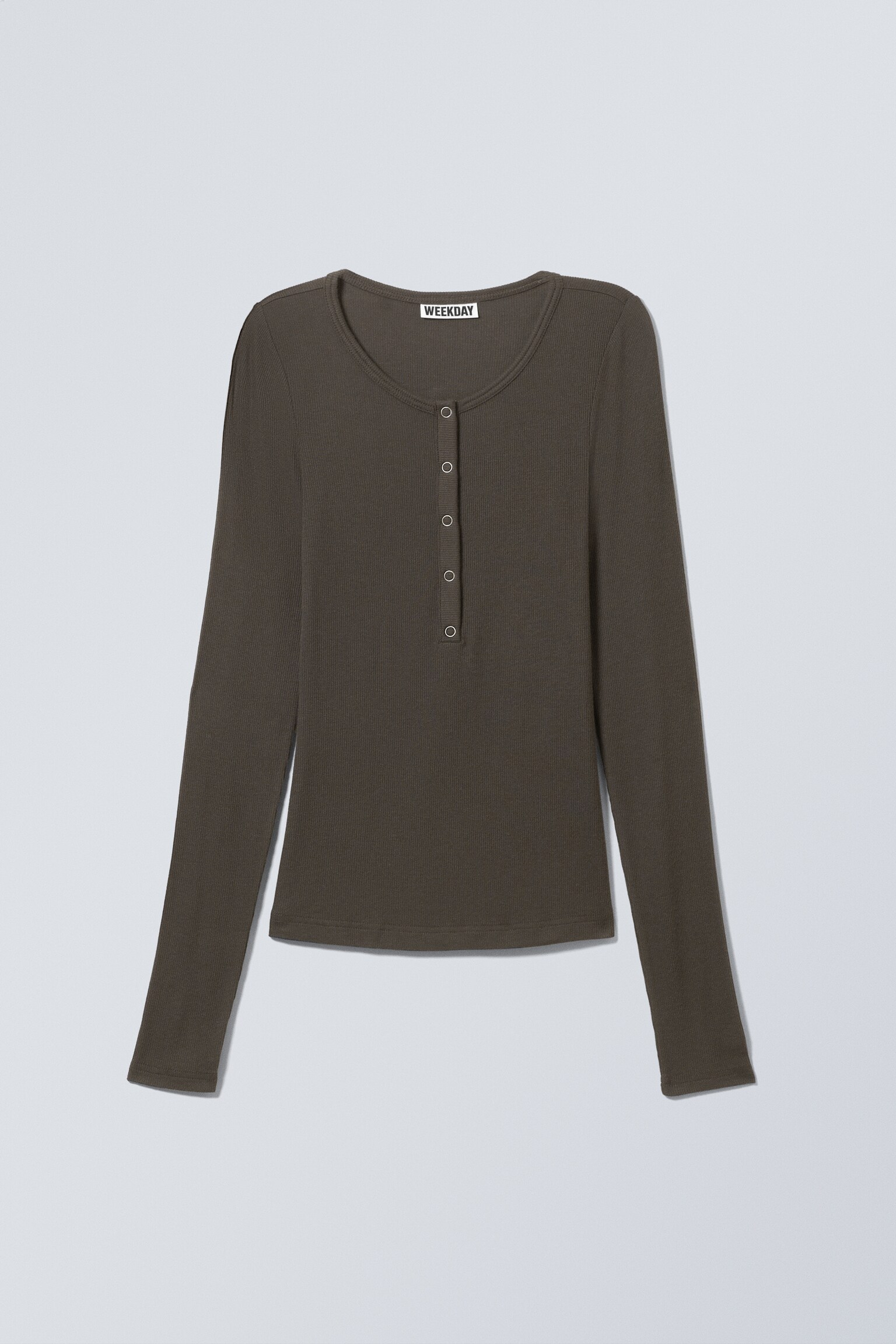 Haut Henley manches longues côtelé transparent - Marron foncé/Noir