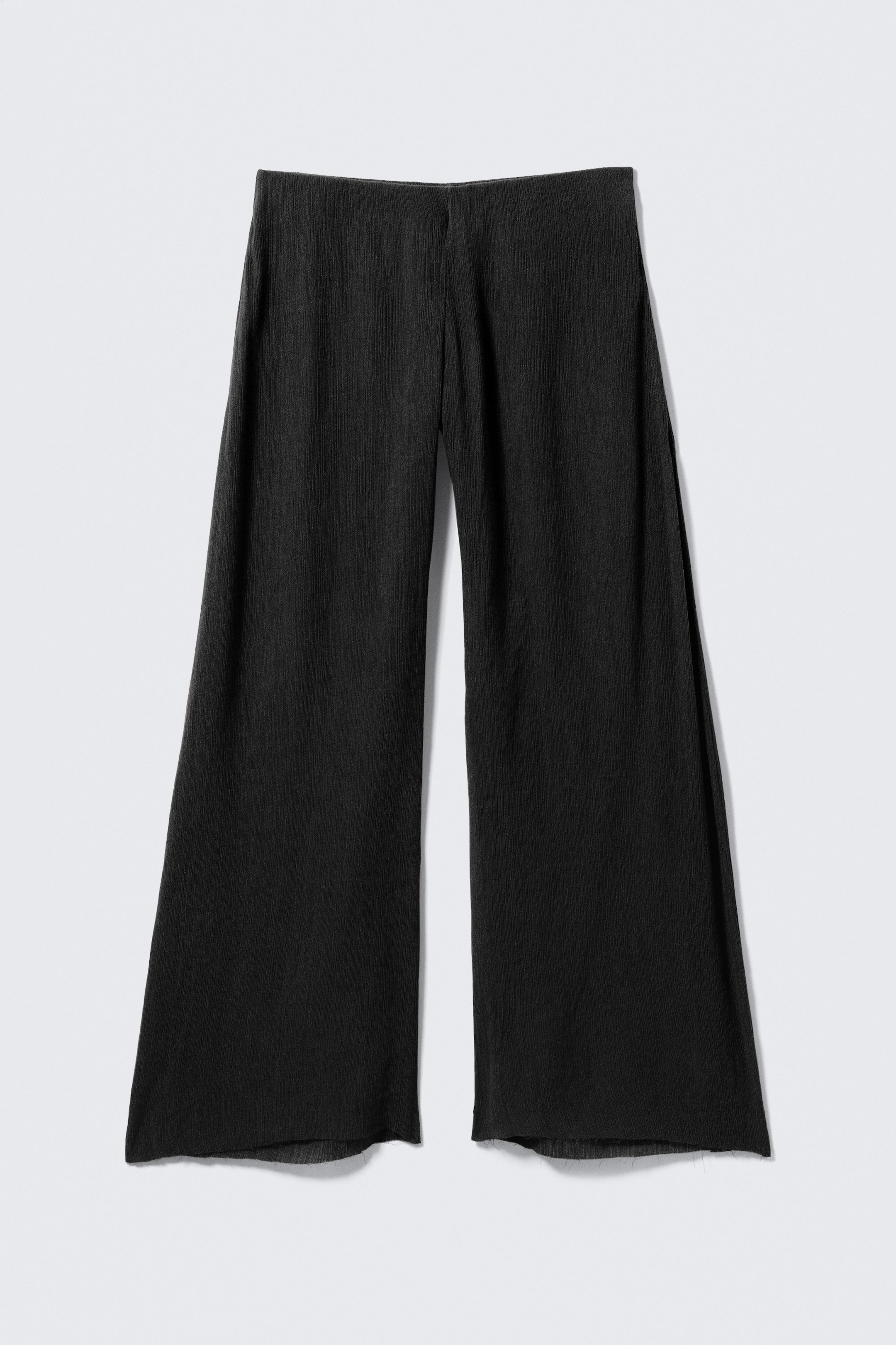 Black - Crinkled Low-Rise Wide-Leg Trousers - 1