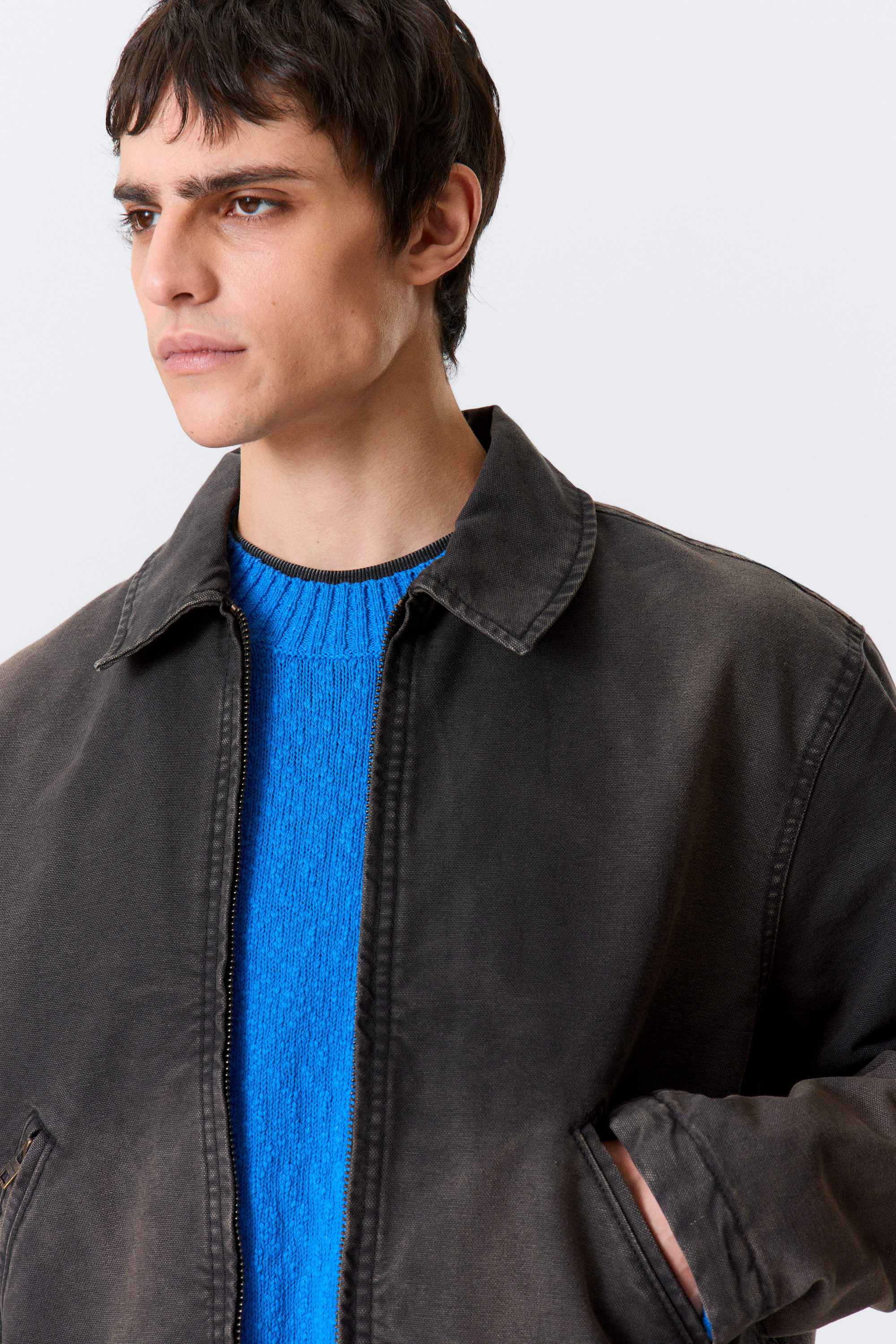 Schwarz - Locker geschnittene, kastige Zip-Jacke - 2