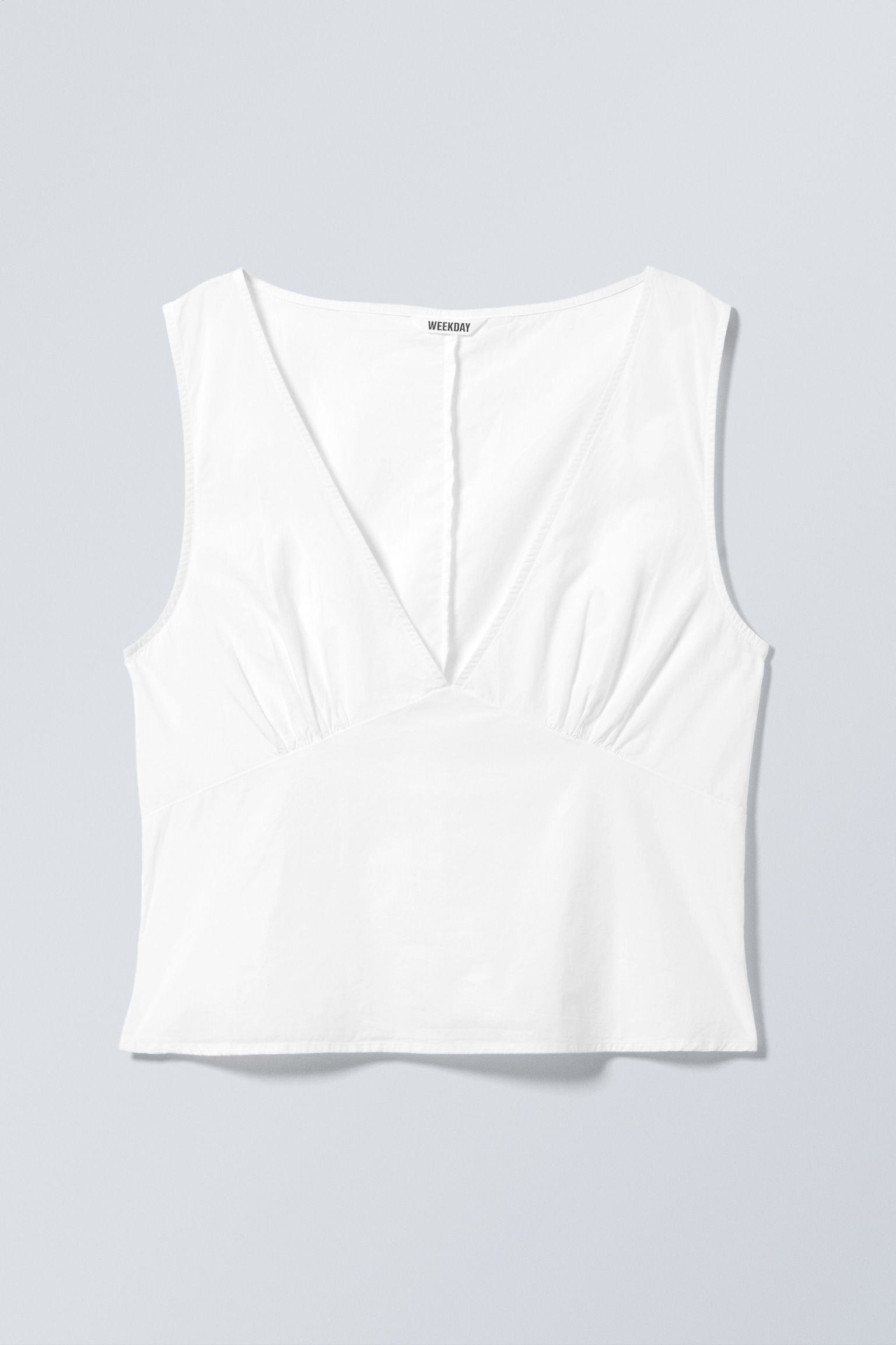 Sleeveless V-Neck Cotton Poplin Top - White/Dark Grey