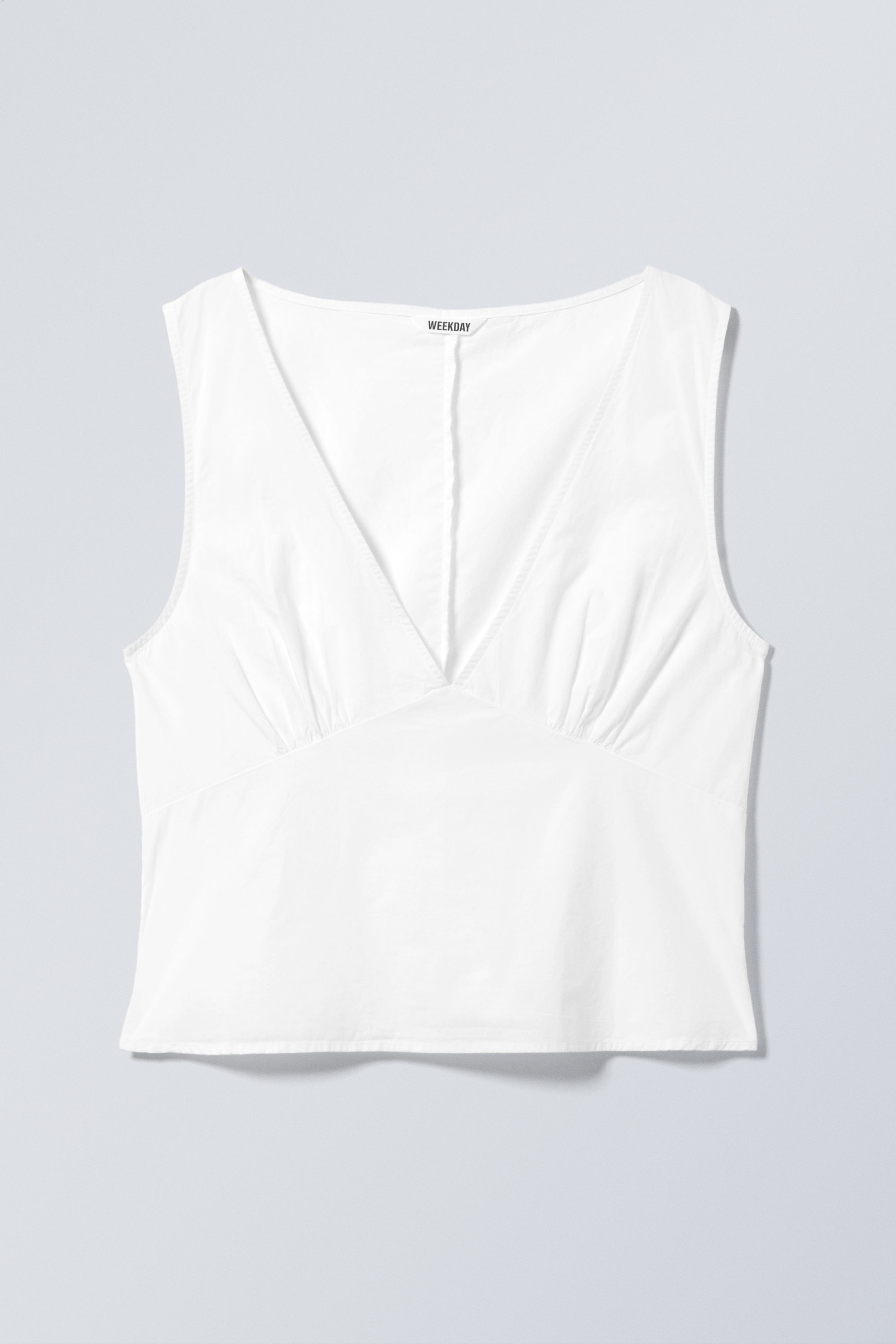 White - Sleeveless V-Neck Cotton Poplin Top - 1