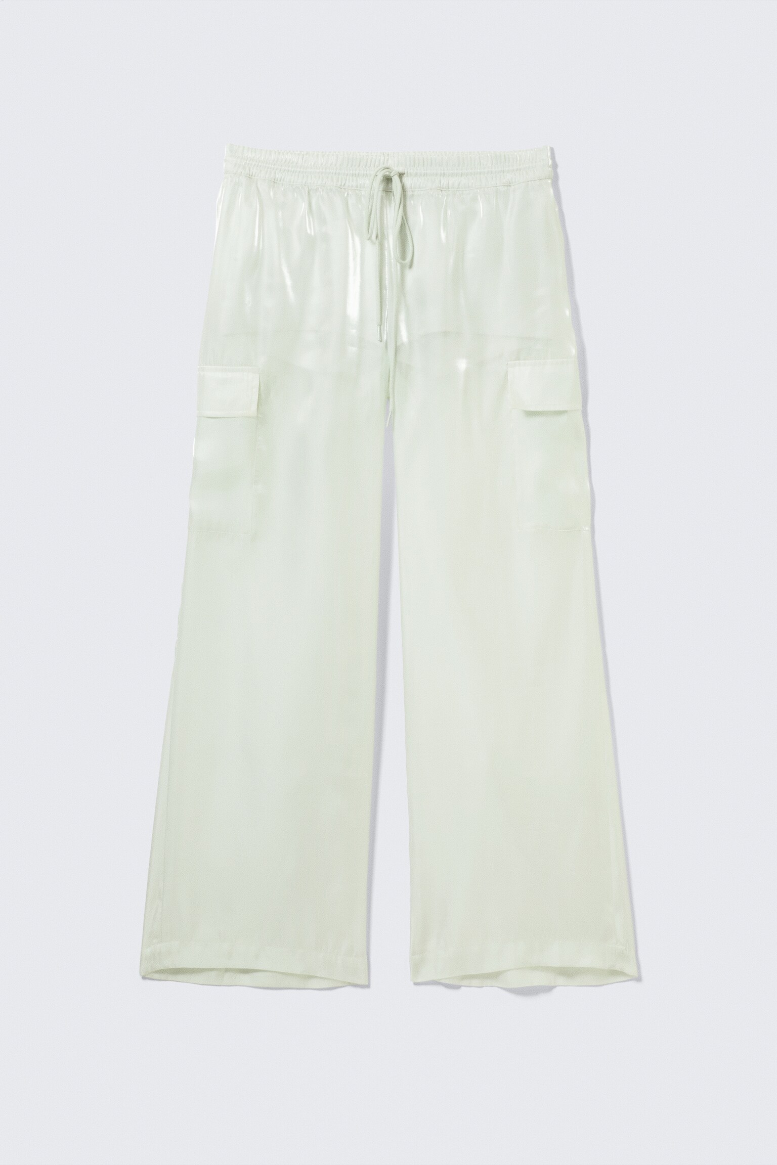 Sheer Drawstring Wide Leg Trousers - Light Mint - 2