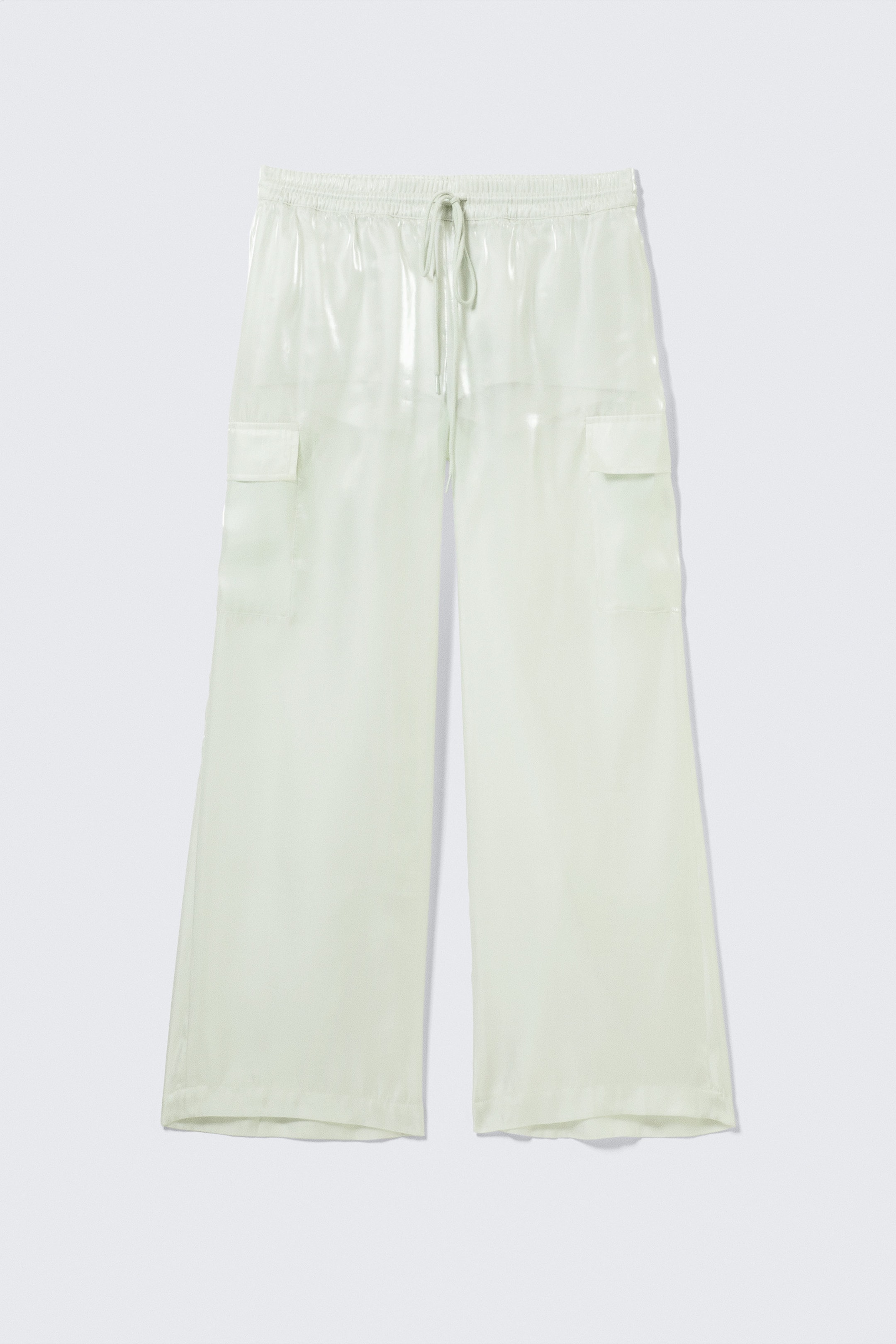 Light Mint - Sheer Drawstring Wide Leg Trousers - 1