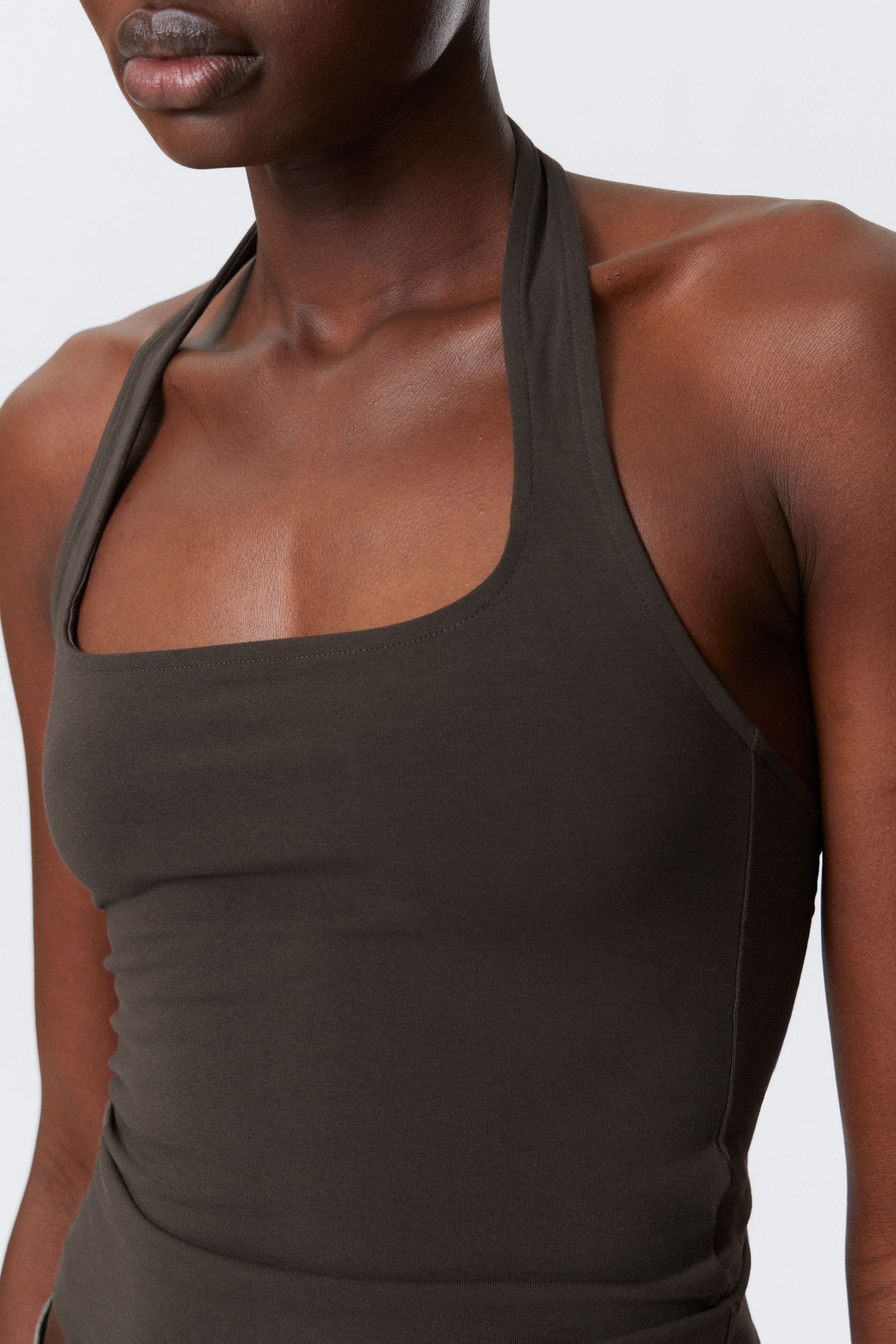Dark Grey - Square Neck Halter Top - 2