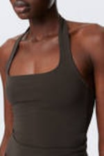 Dark Grey - Square Neck Halter Top - 2
