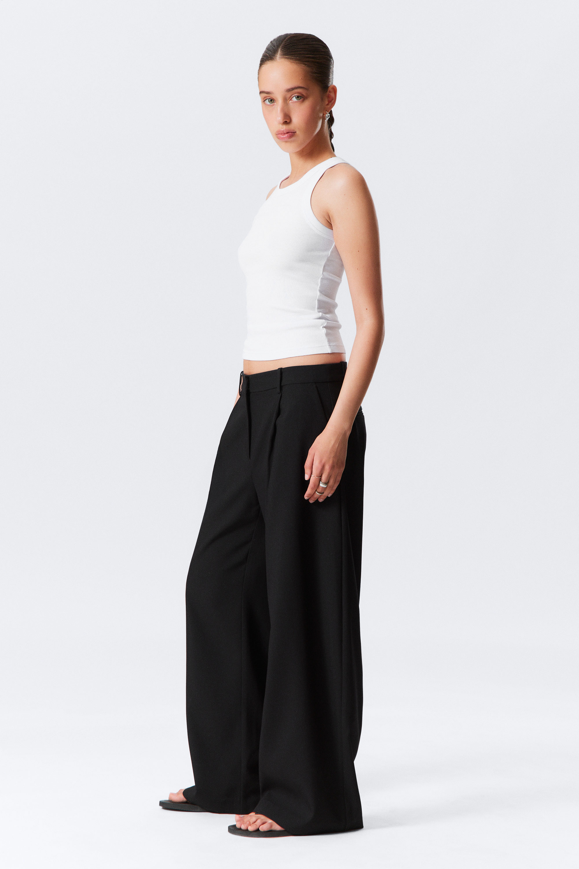 Zwart - Wijde pantalon met lage taille - 4
