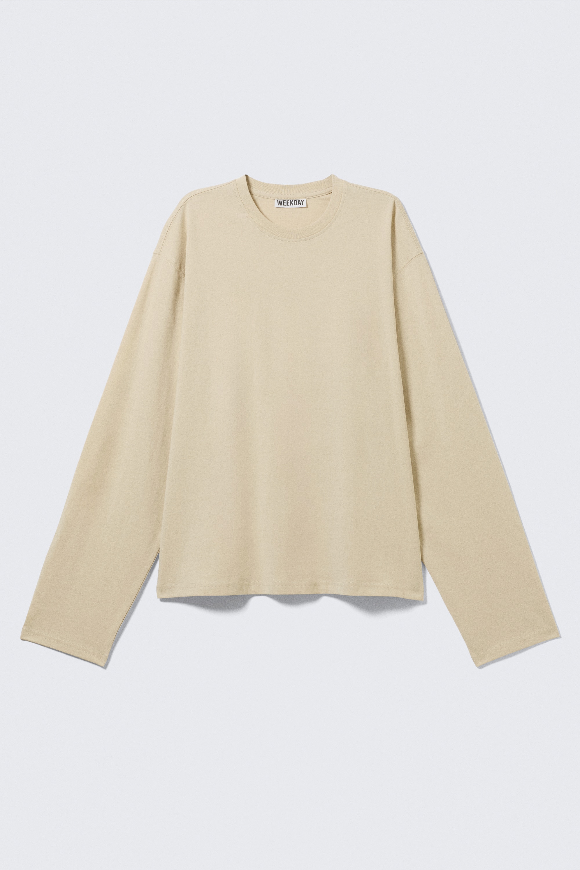 Långärmad boxig t-shirt i bomull - Ljusbeige/Svart/Tvättad blå/Vit