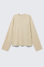 Light Beige - Long-Sleeved Boxy Cotton T-shirt - 0