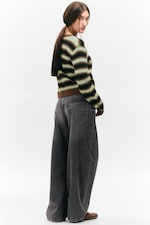 Brown/Black/Green Stripes - Brushed Knit Buttoned Cardigan - 2