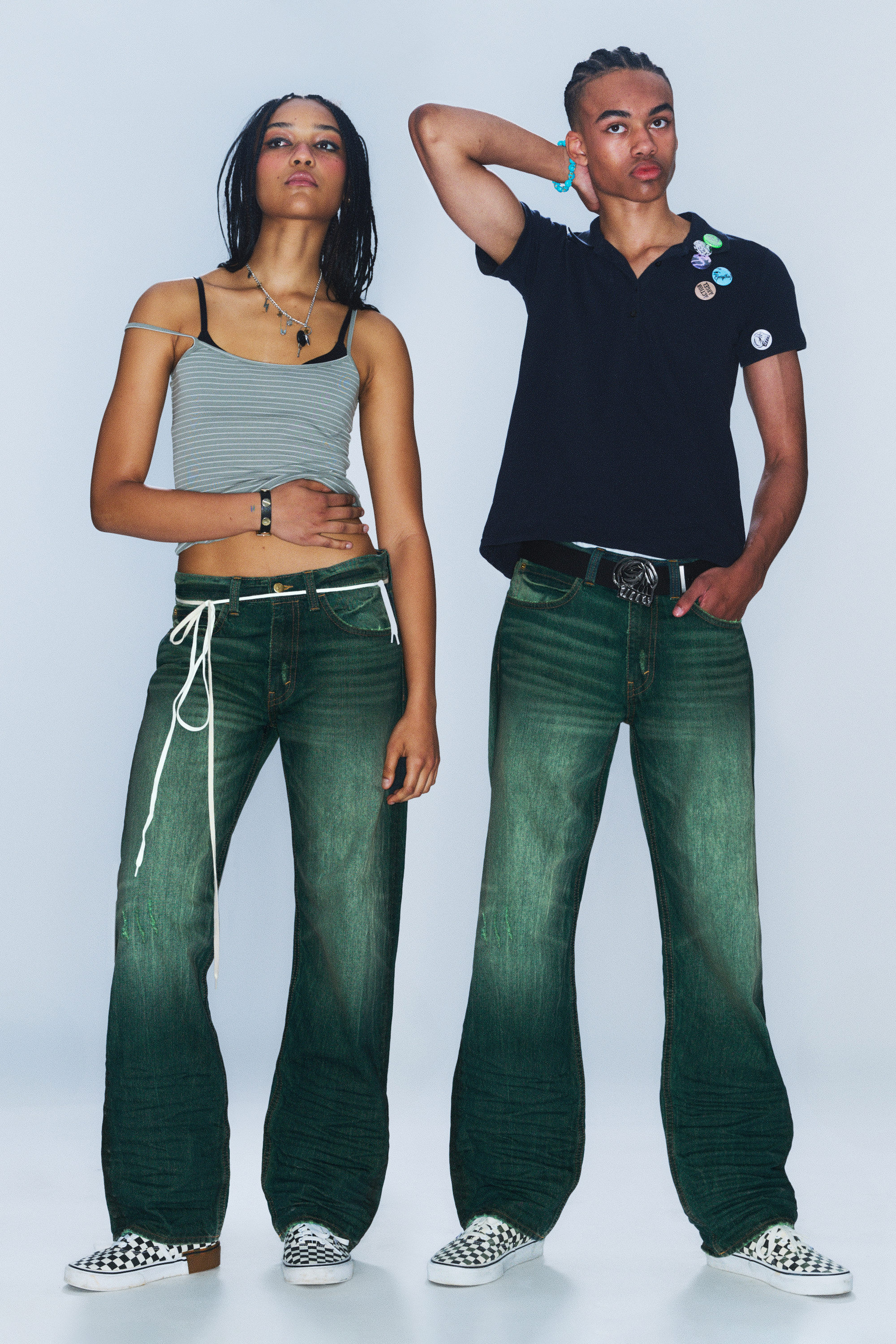 Meeresgrün - Grün - Anti – Unisex-Jeans mit niedrigem Bund - 1