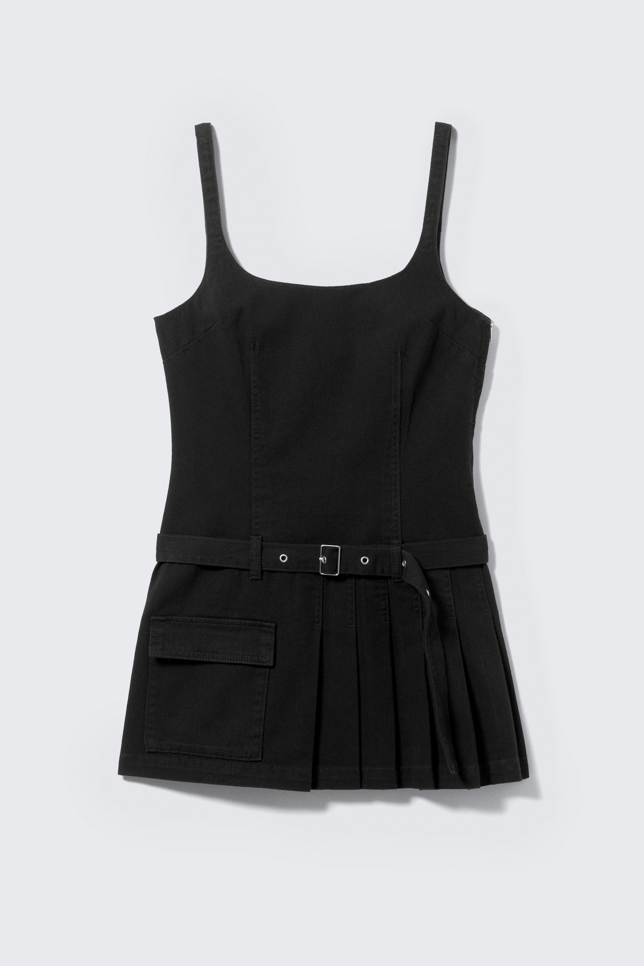 Zwart - Geplooide mini-jurk met ceintuur - 5