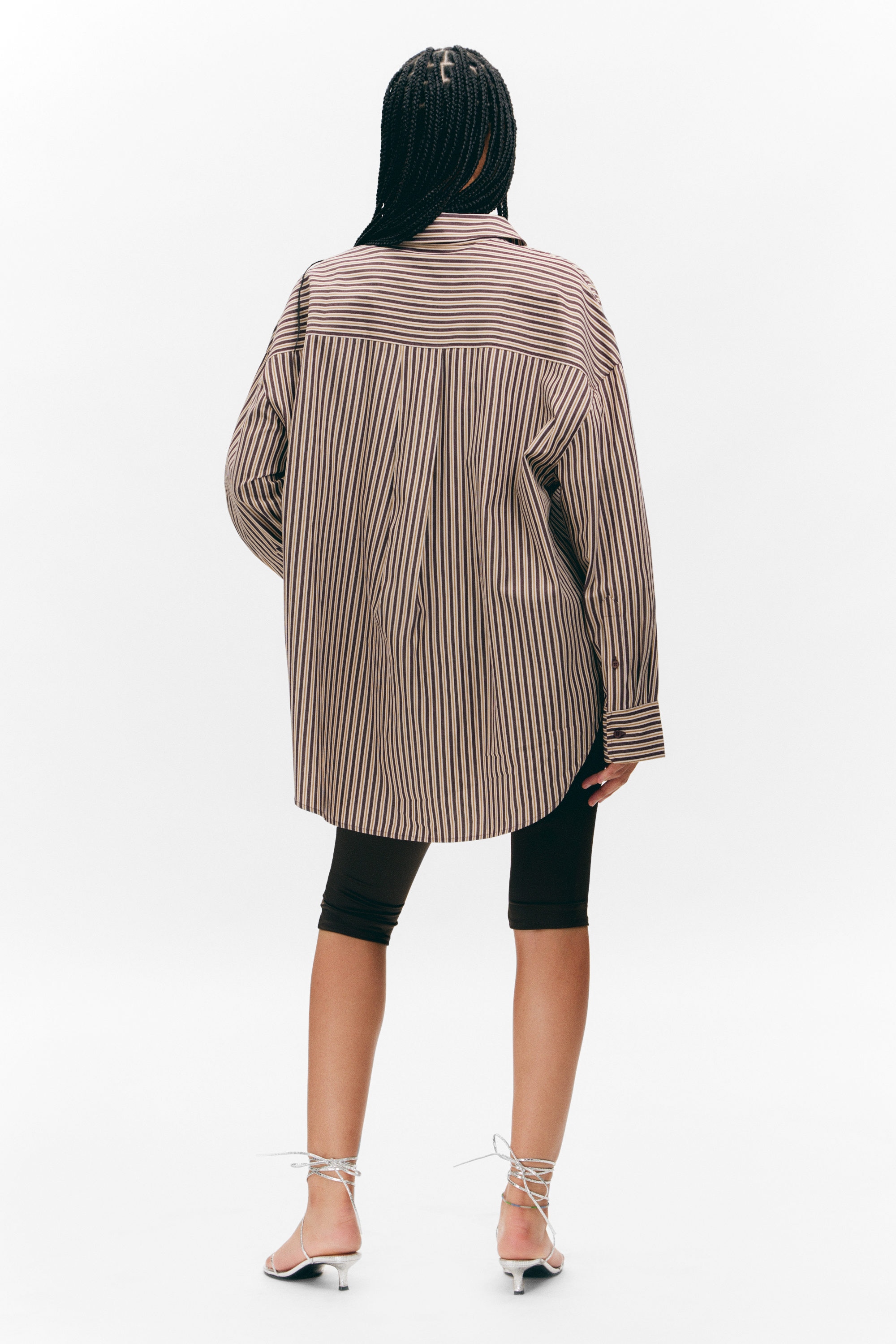 Burgundy & Yellow Stripes - Oversized Long-Sleeved Cotton Shirt - 3