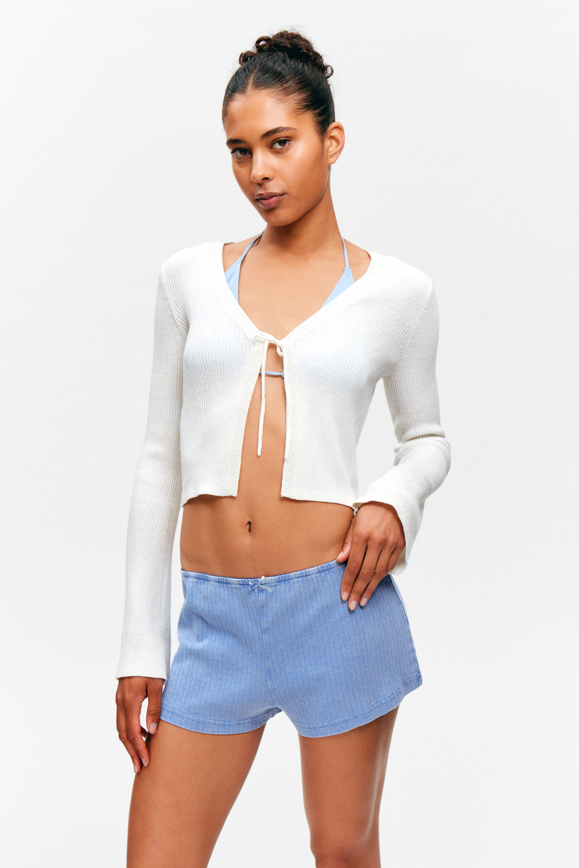 Dusty Blue - Soft Pointelle Pyjama Shorts - 3