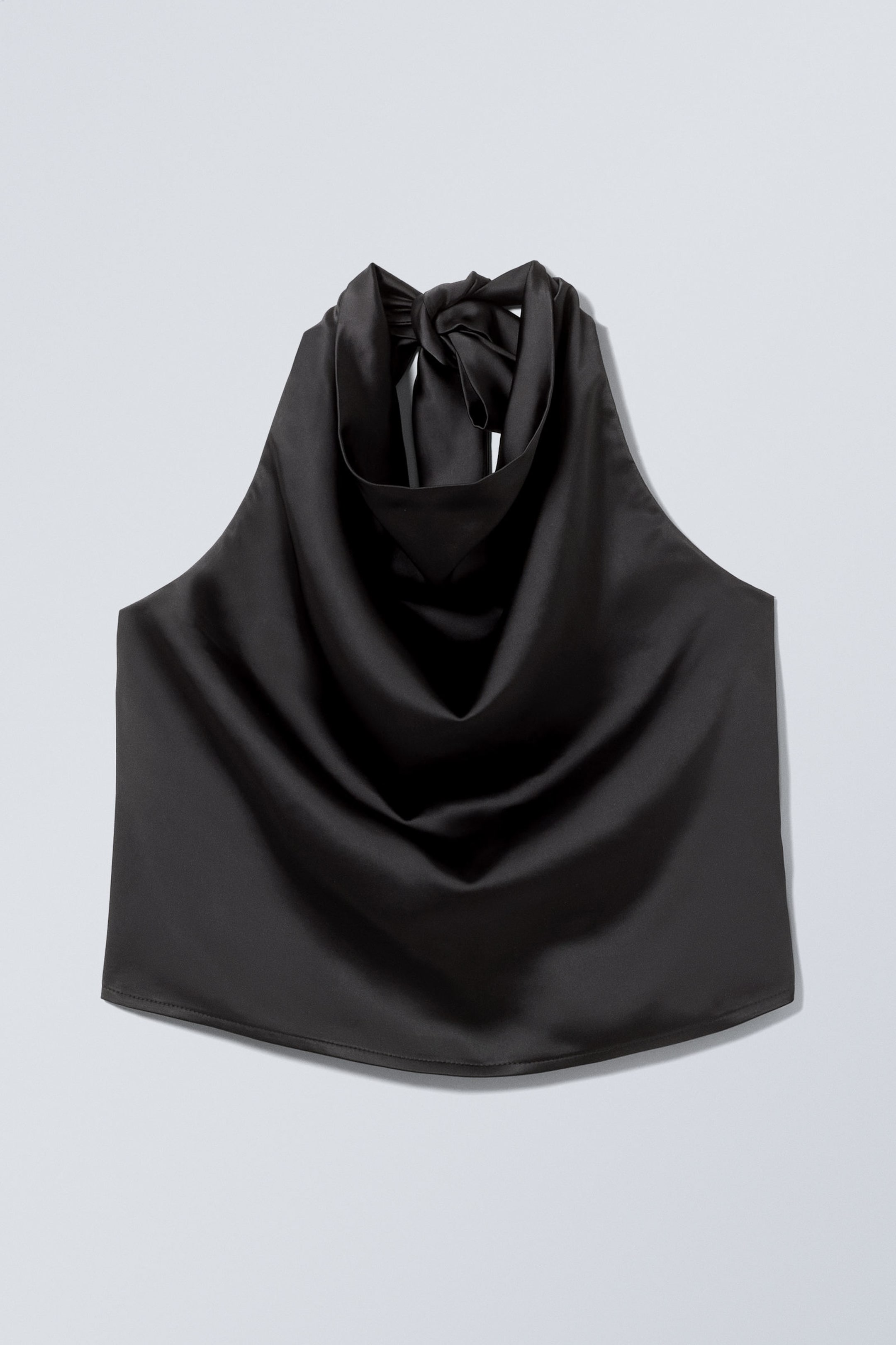 Schwarz - Neckholder-Top aus Satin - 0