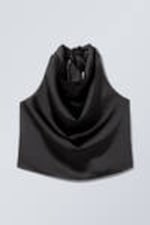 Schwarz - Neckholder-Top aus Satin - 0