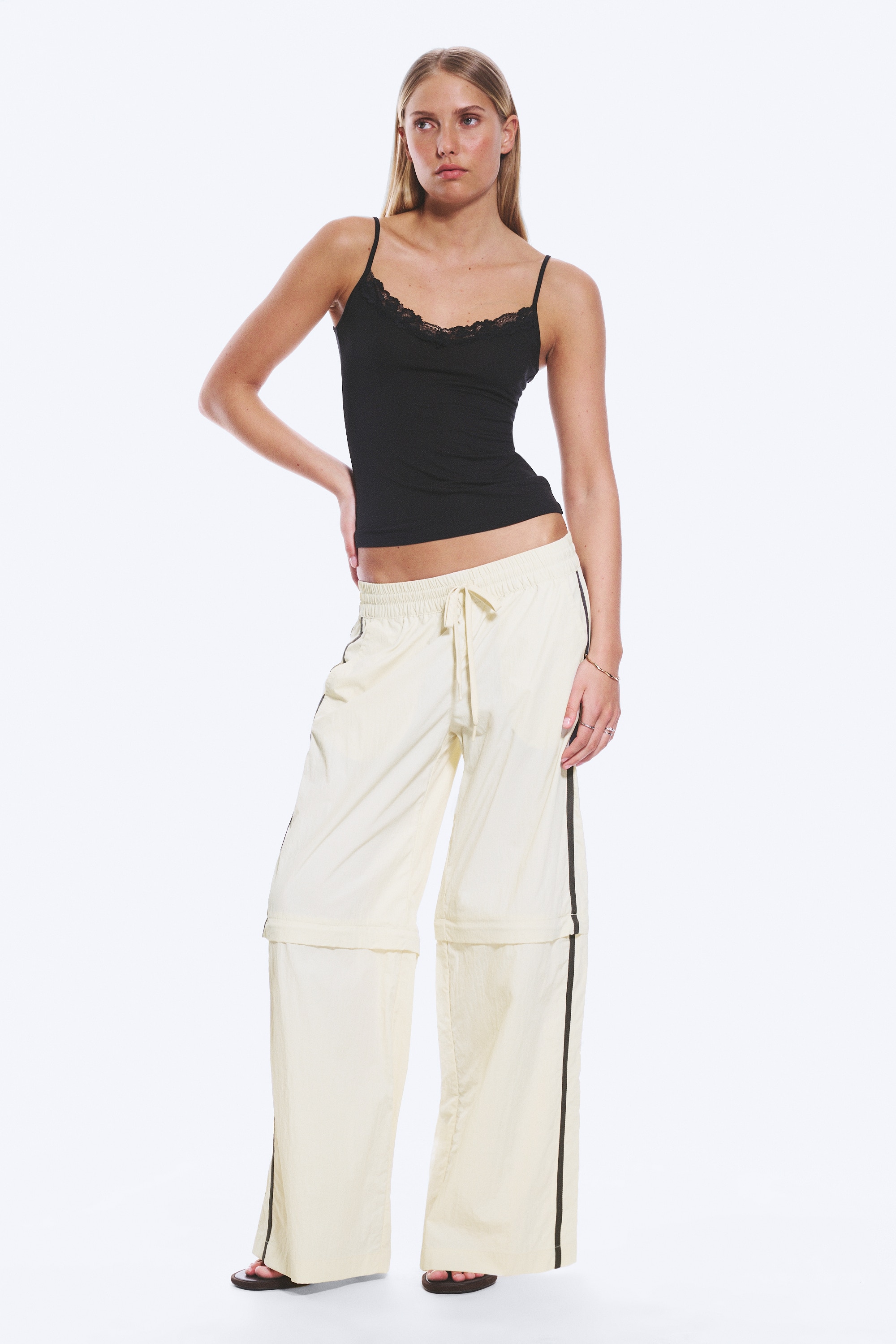 Pantaloni da tuta zip-off in nylon - Beige - Righe nere