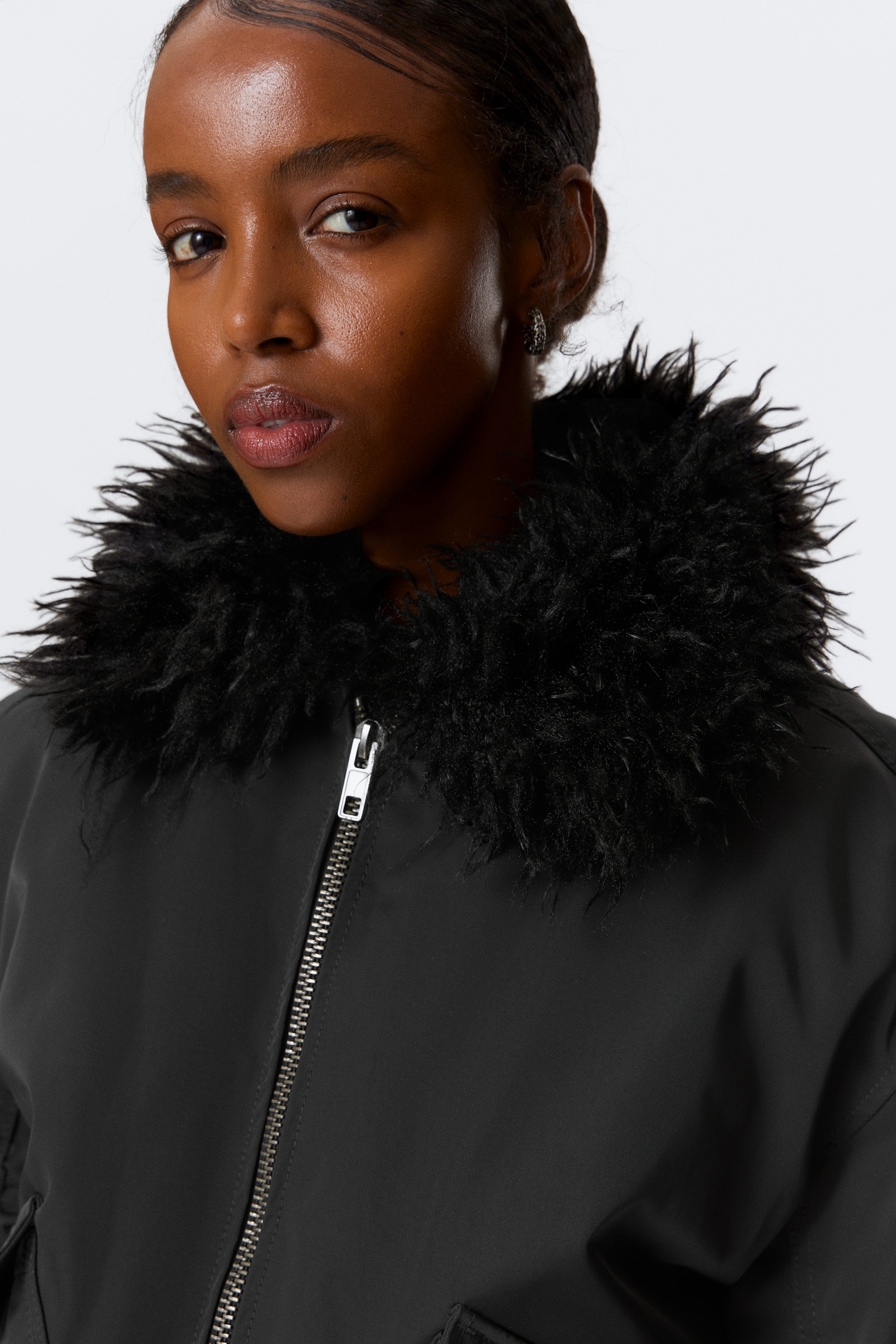 Cazadora bomber con cuello de pelo sintético - Gris oscuro/Topo oscuro - 6