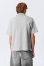 Light Grey - Knitted Short-Sleeved Button-Up Shirt - 3