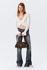 Vit - YULIA B stickad v-ringad cardigan med volang - 0