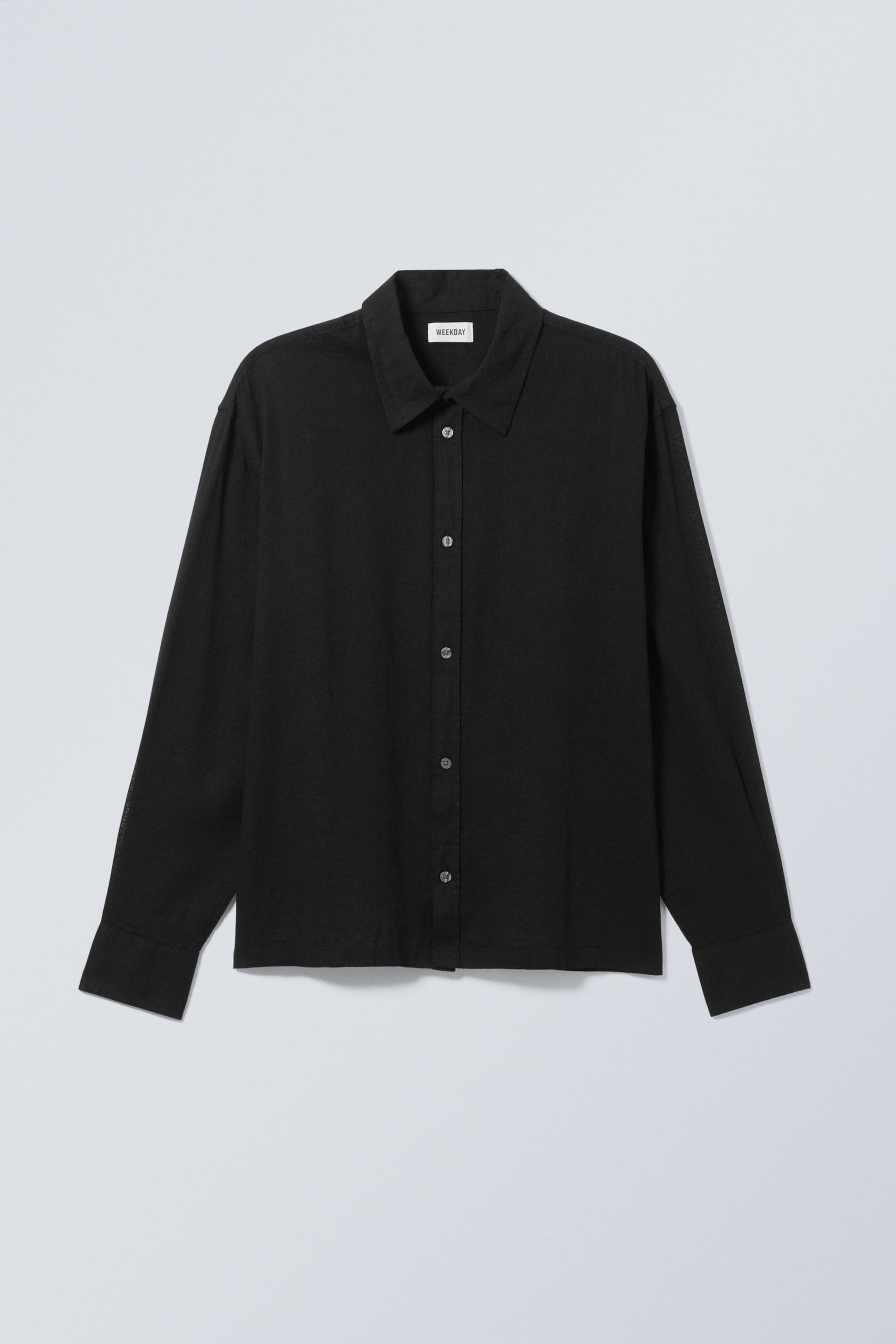 Black - Oversized Boxy Linen Blend Shirt - 0