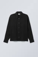 Black - Oversized Boxy Linen Blend Shirt - 0