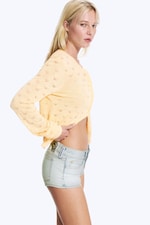Dusty Light Yellow - Knitted pointelle cardigan - 2